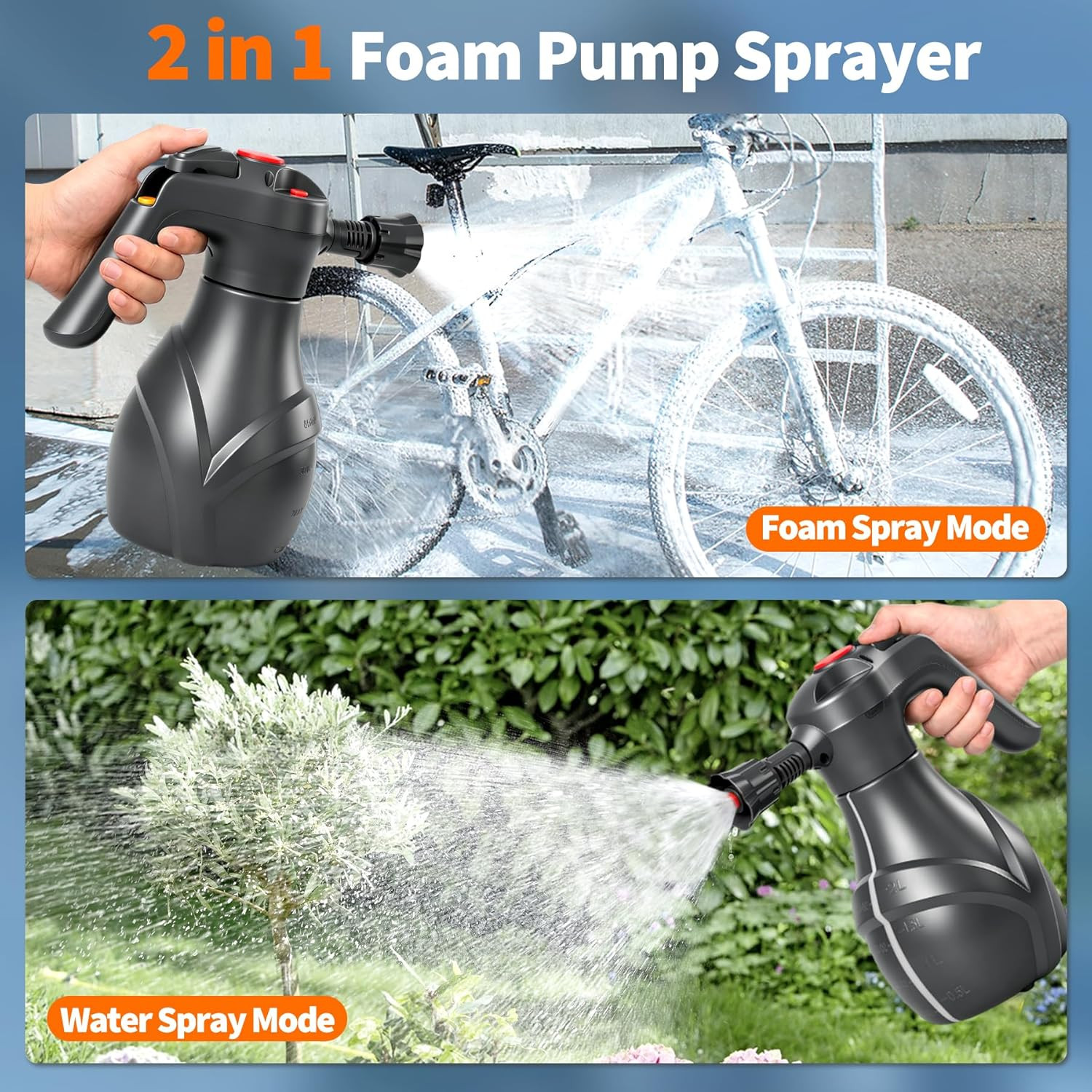 Electric Foam Sprayer Car Wash, 3000Mah Battery Powered Car Foam Sprayer with Vi