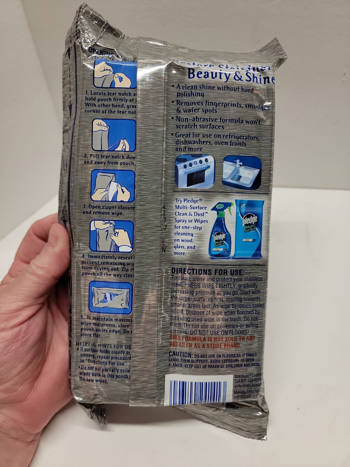 NEW Pledge Stainless Steel Pre-Moistened Wipes 18 Count Citrus Scent