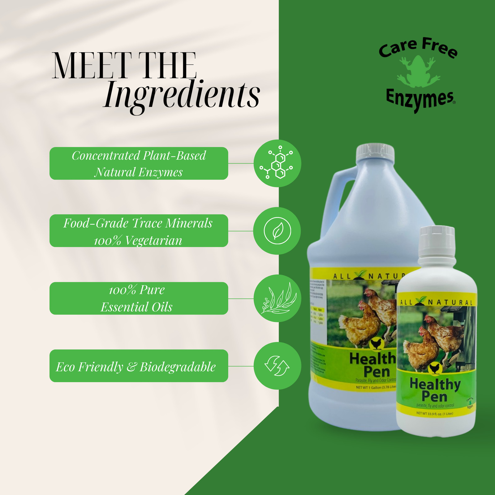 Natural Chicken Coop Cleaner & Deodorizer | Healthy Pen | 32 oz, 33.9 oz & 1 Gal