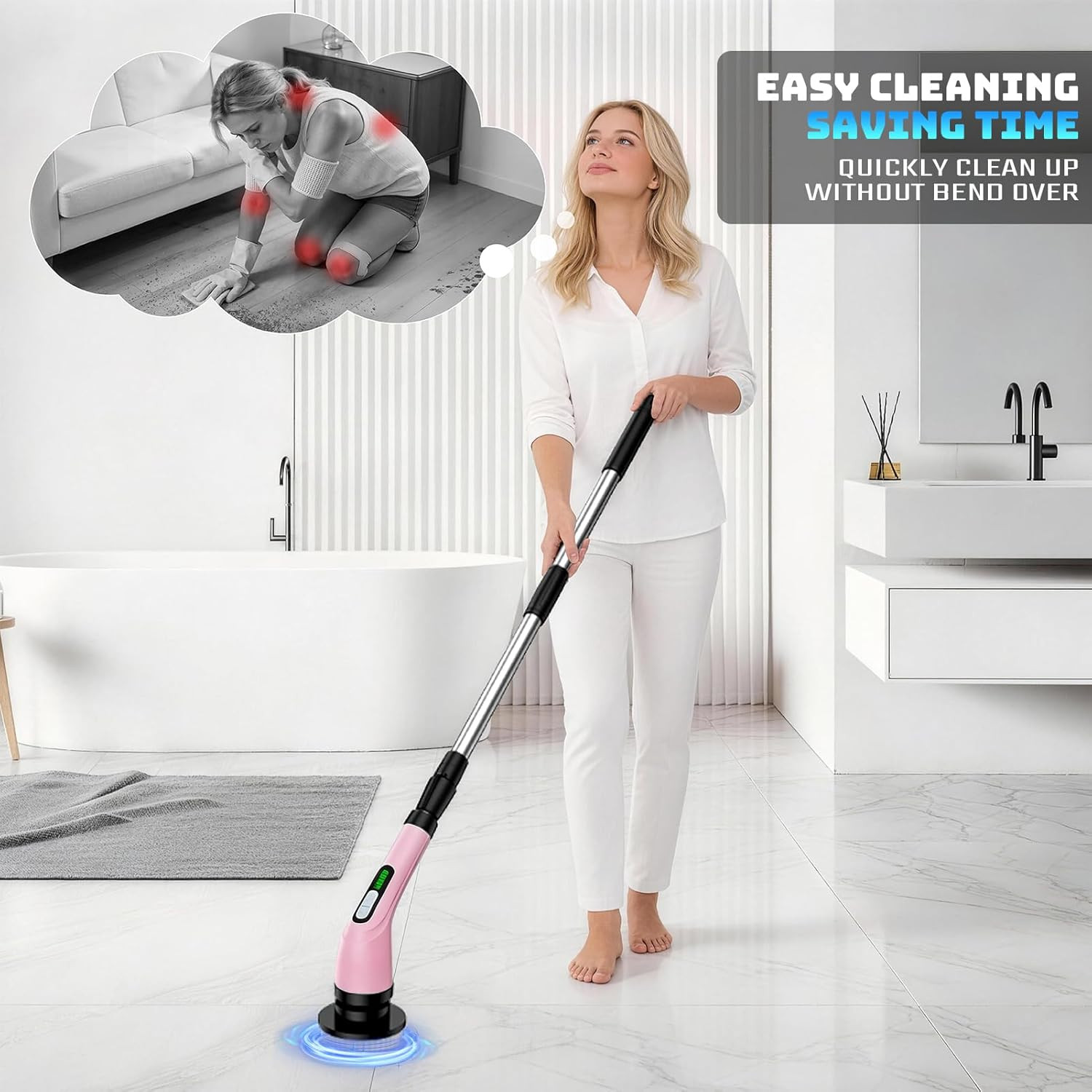Electric Spin Scrubber for Cleaning Bathroom: Cordless Power Shower Scrubber – E
