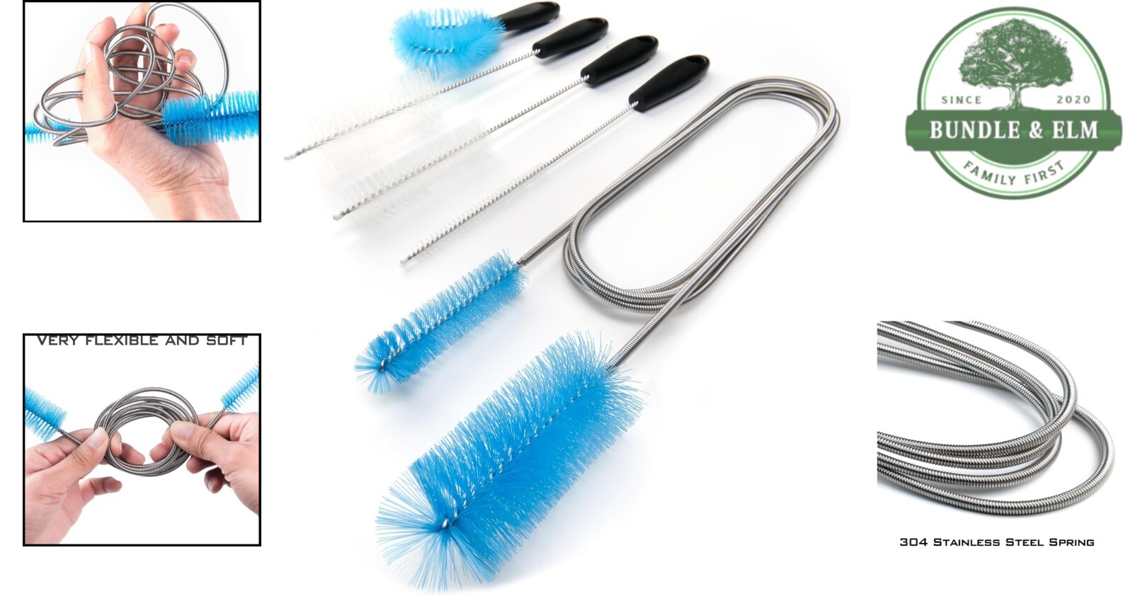 Flexible Drain Brush 61-Inch Long Dual Head Hose and Crevice Brush 3-Pack