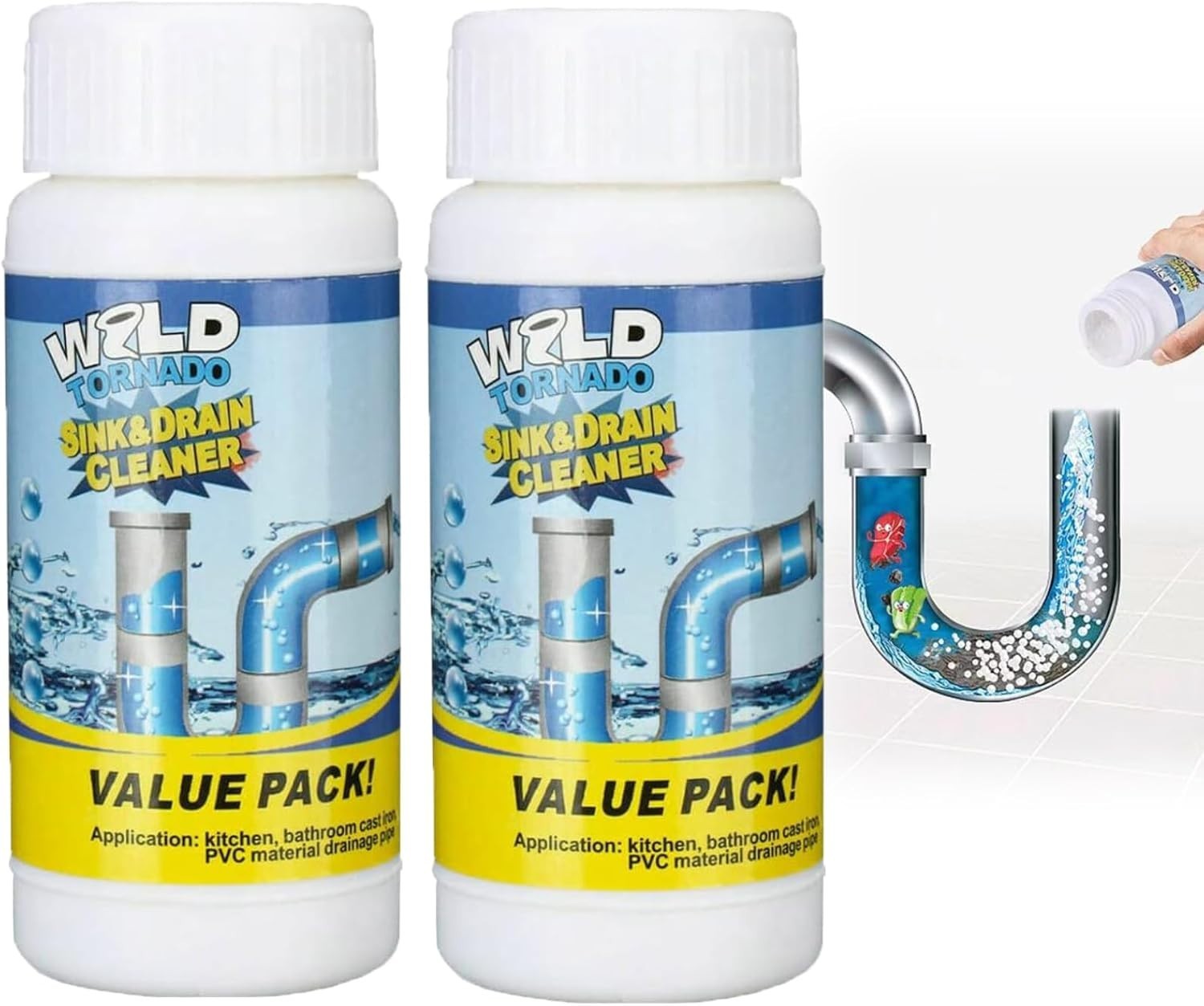 Wild Tornado Powerful Sink & Drain Cleaner Powder – Quick Foaming Super Clean…
