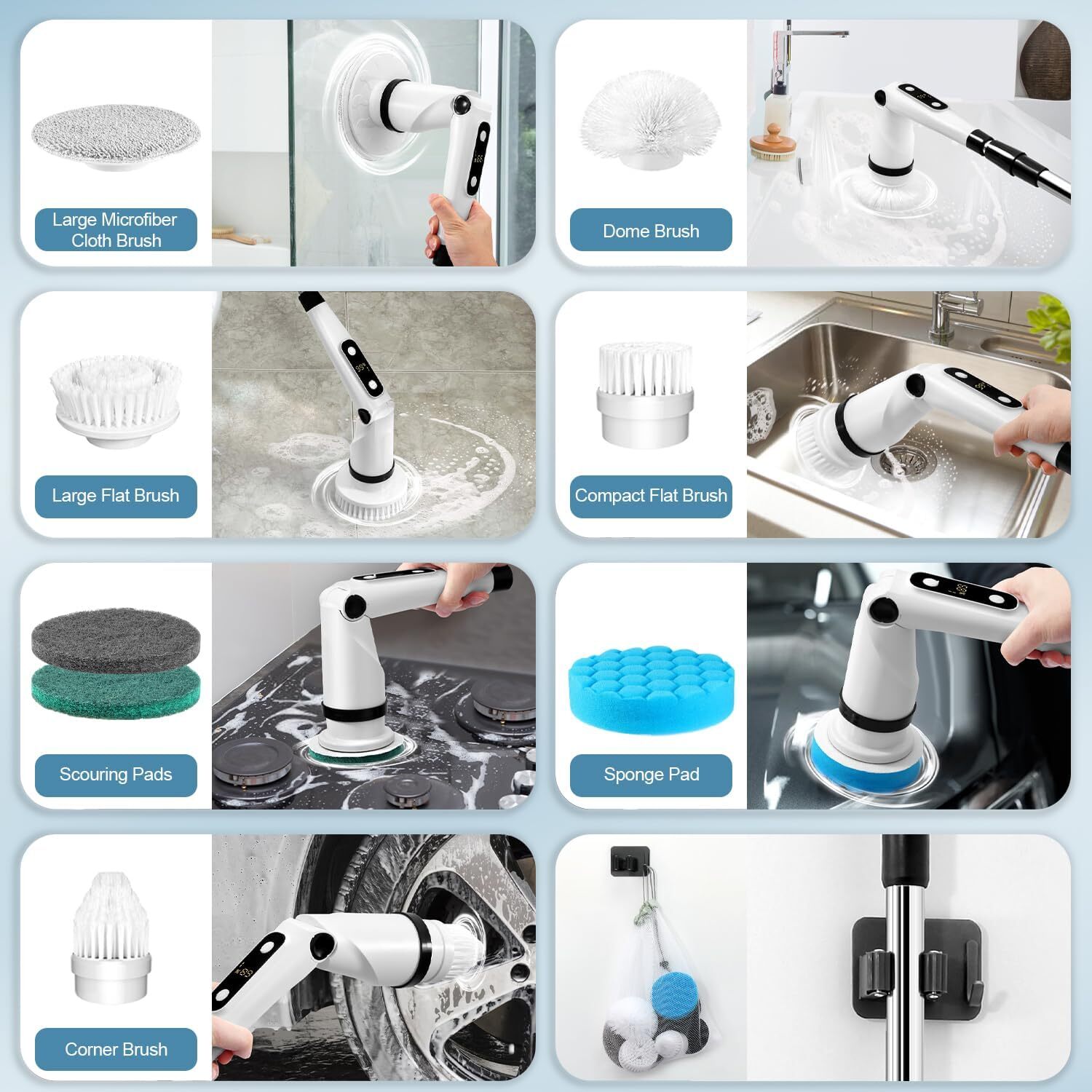 Electric rotary scrubber cleaning brush, bathroom scrubber, 3 adjustable speeds