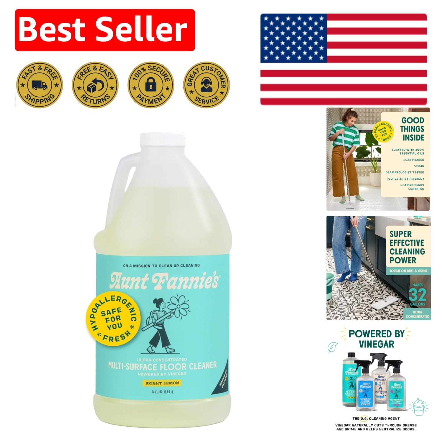 Ultra Concentrated 64 oz Floor Cleaner – Lemon Vinegar Wash for Multi-Surface