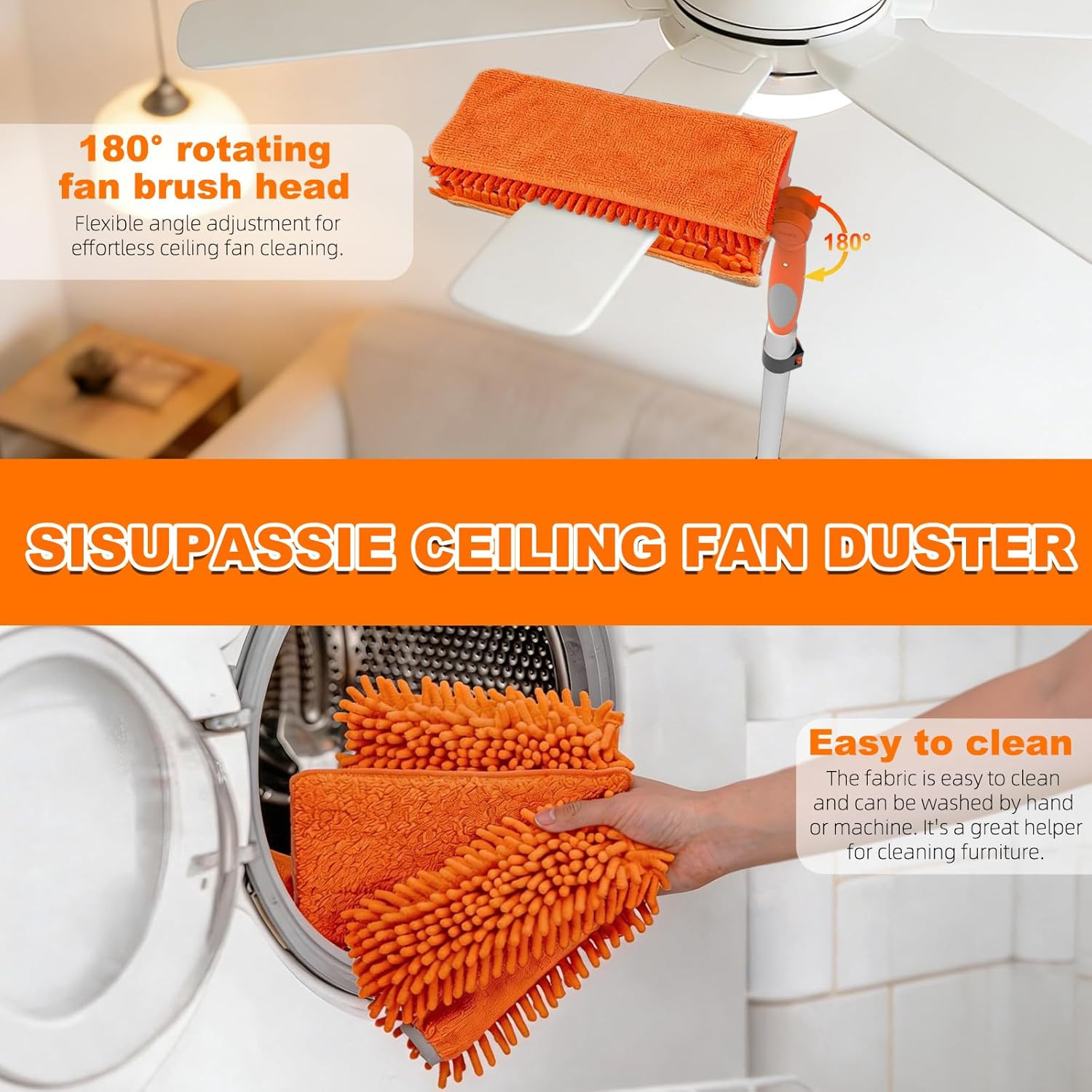 SISIUPASSIE 36FT Reach Ceiling Fan Cleaner Duster, Ceiling Fan Blade Cleaner wit