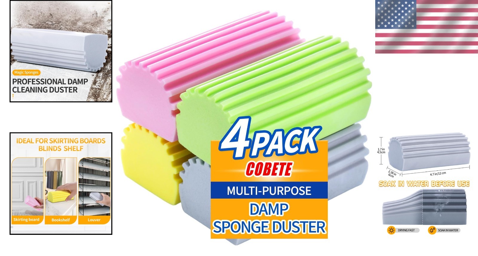 Eco-Friendly 4-Pack Damp Duster Sponge – Versatile Cleaning for Home and Car