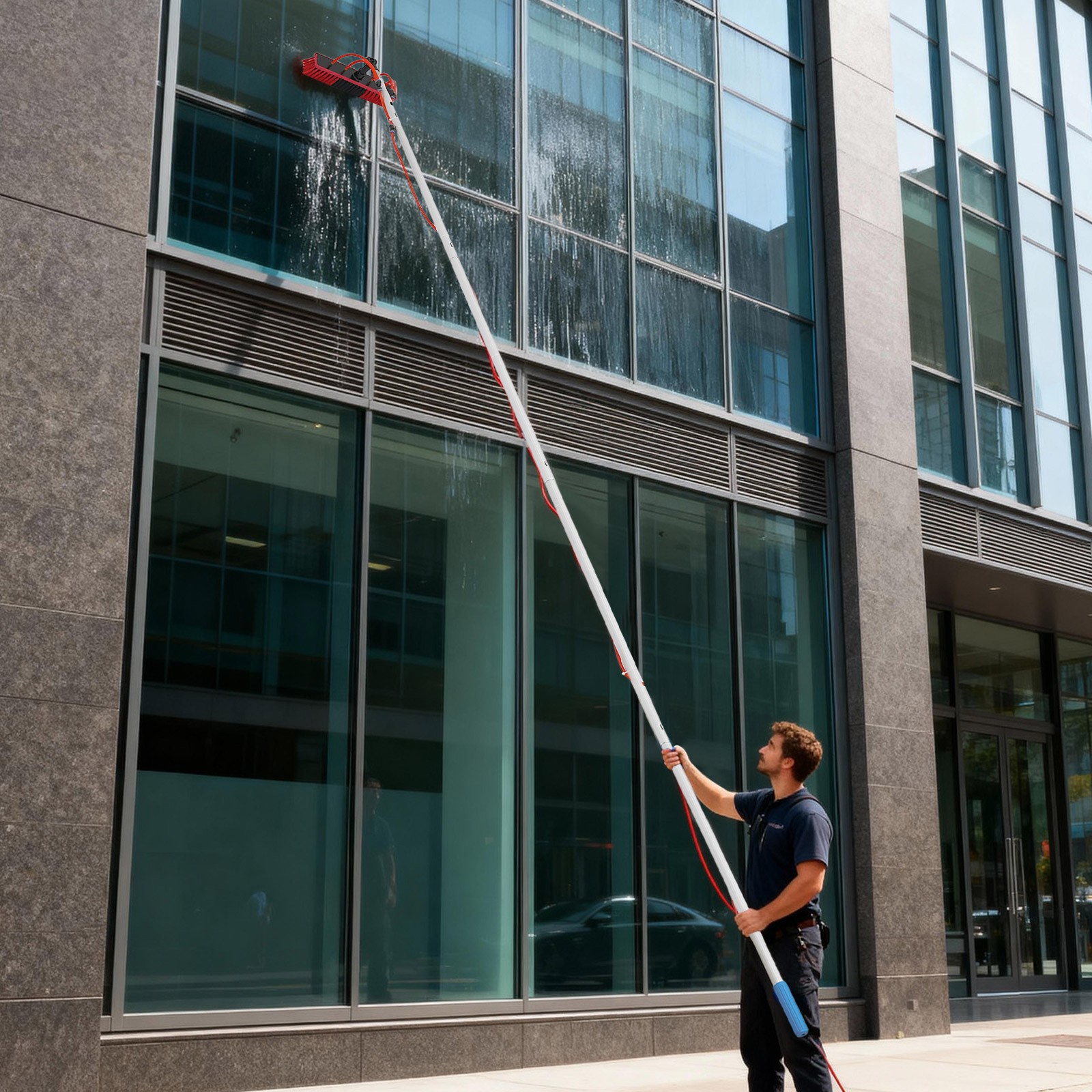 23FT Solar Panel Cleaning Brush Outdoor Window Adjustable Pole Cleaning Kit