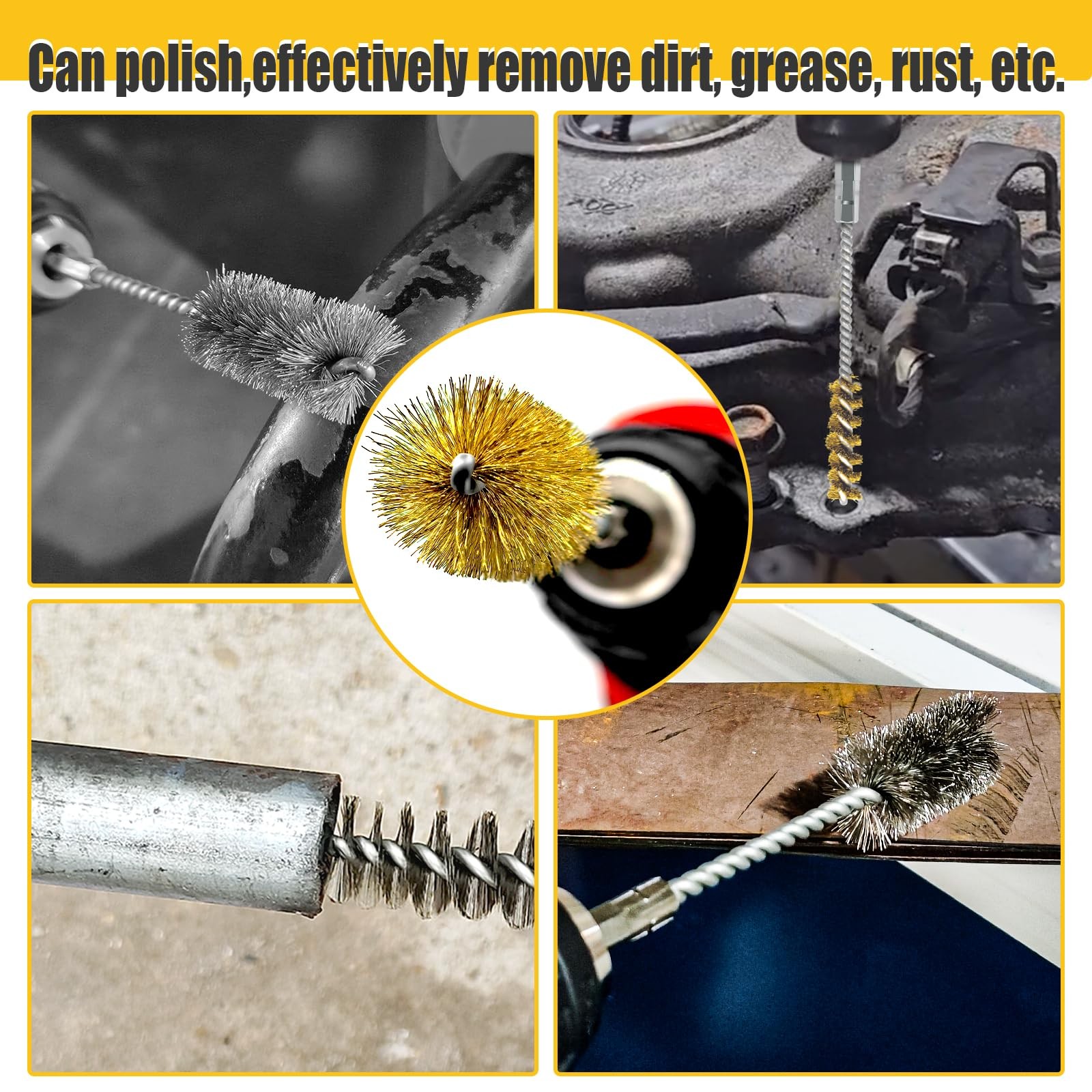 8 Pc Bore Brush Set Stainless Steel Brass 1/4 Hex Shank Drill Cleaning