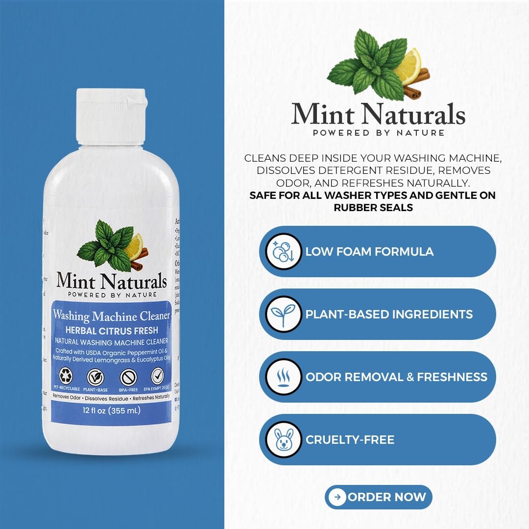 Natural Washing Machine Cleaner Front/Top Load Odor Remover 12oz Deep Clean