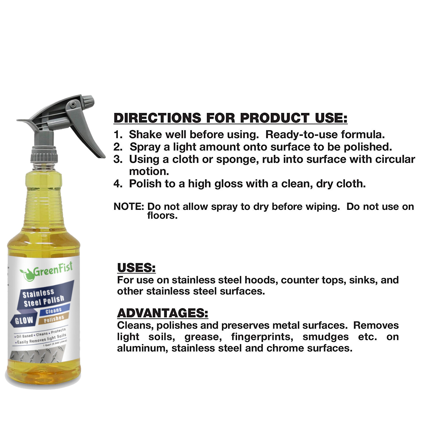 Stainless Steel, Chrome, Aluminum Cleaner, Premium Polisher & Protector, 32 oz
