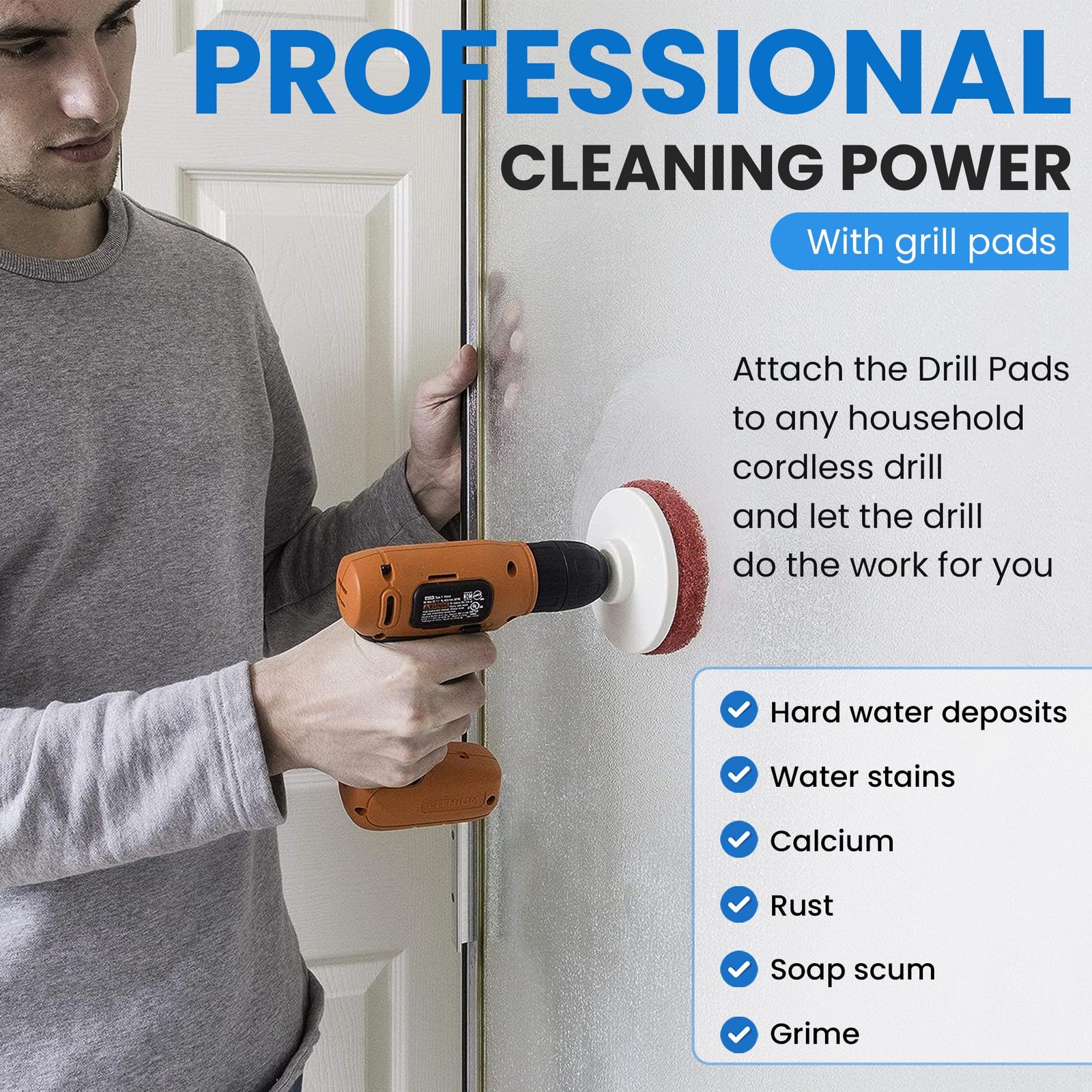 Hard Water Stain Remover for Glass, Tile, Grout – Includes Scrubbing Drill