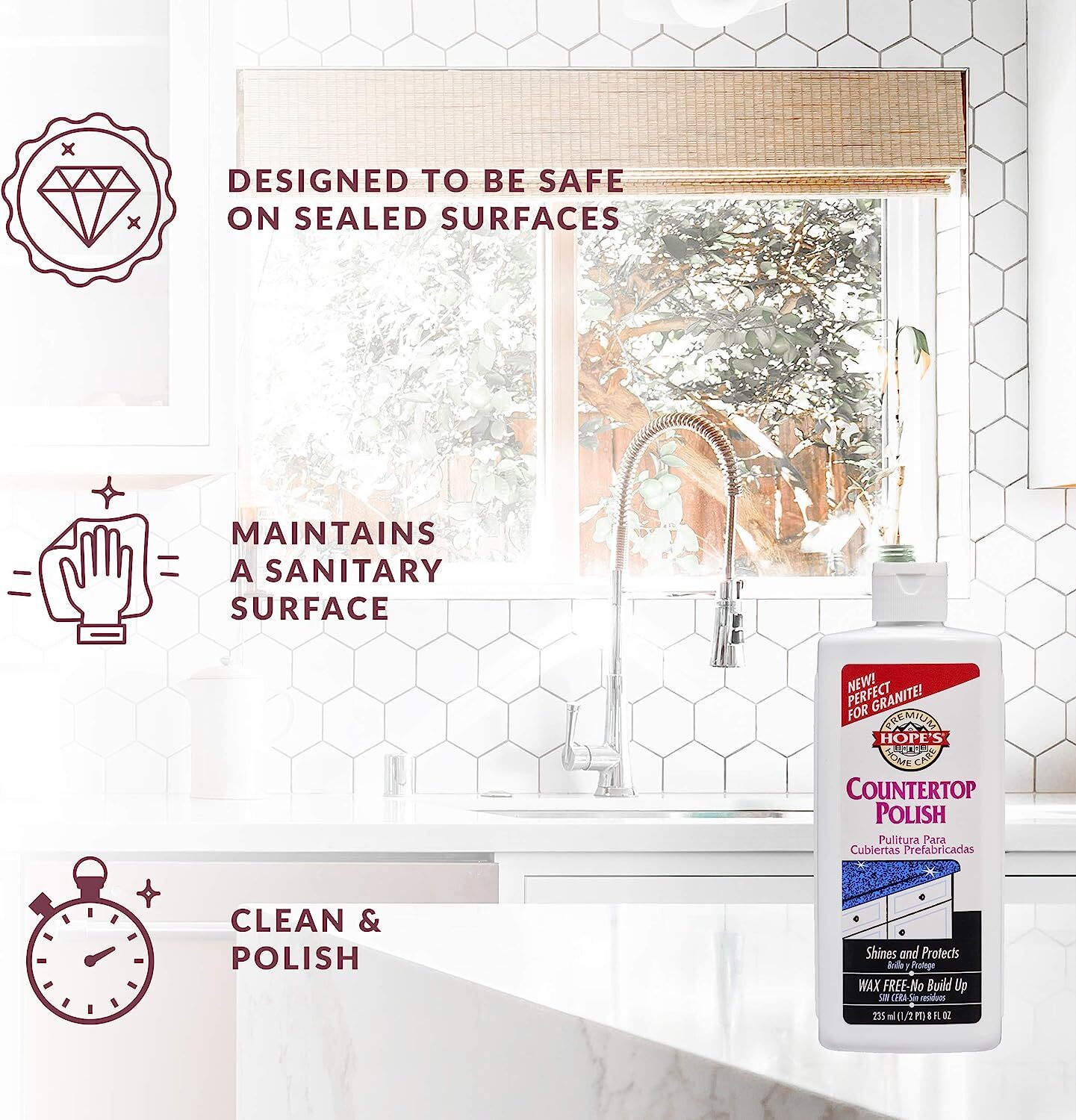 Hope’s Premium Home Care Countertop Restoration Polish and Protector, Granite,