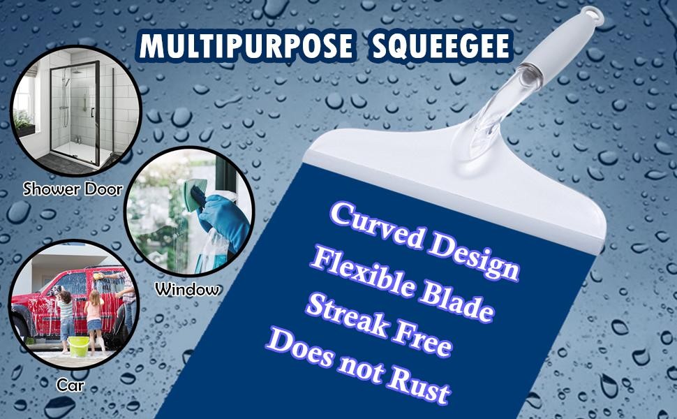Shower Squeegee for Bathroom Glass Doors and Mirror, 10” Rubber Window Cleaner