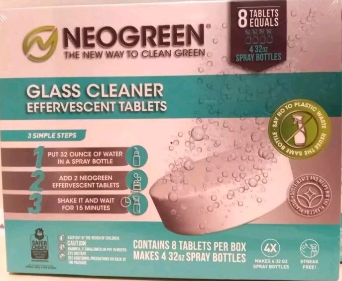 NEOGREEN Effervescent GLASS CLEANER Lot Of 3 Boxes Makes 12x 32oz Bottles NEW