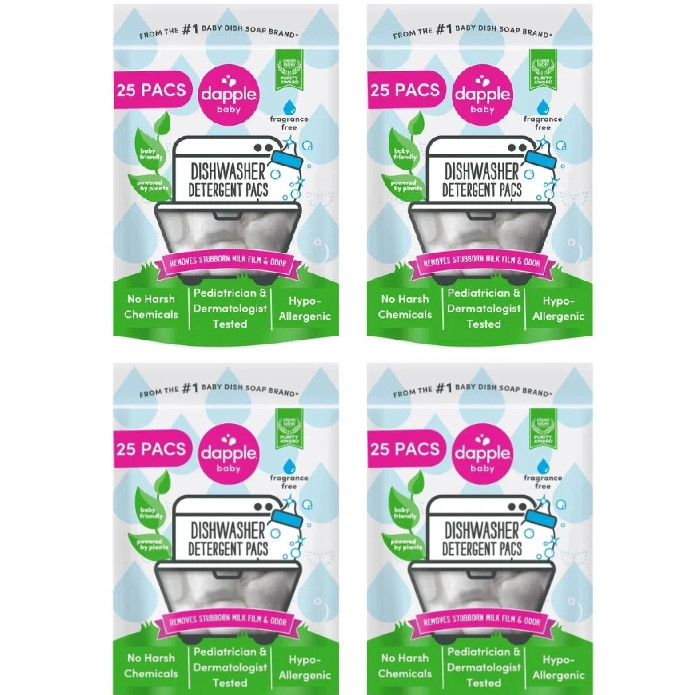 Dapple Baby Dishwasher Pacs, Hypoallergenic Dishwasher 100 Pods count (25 x 4)