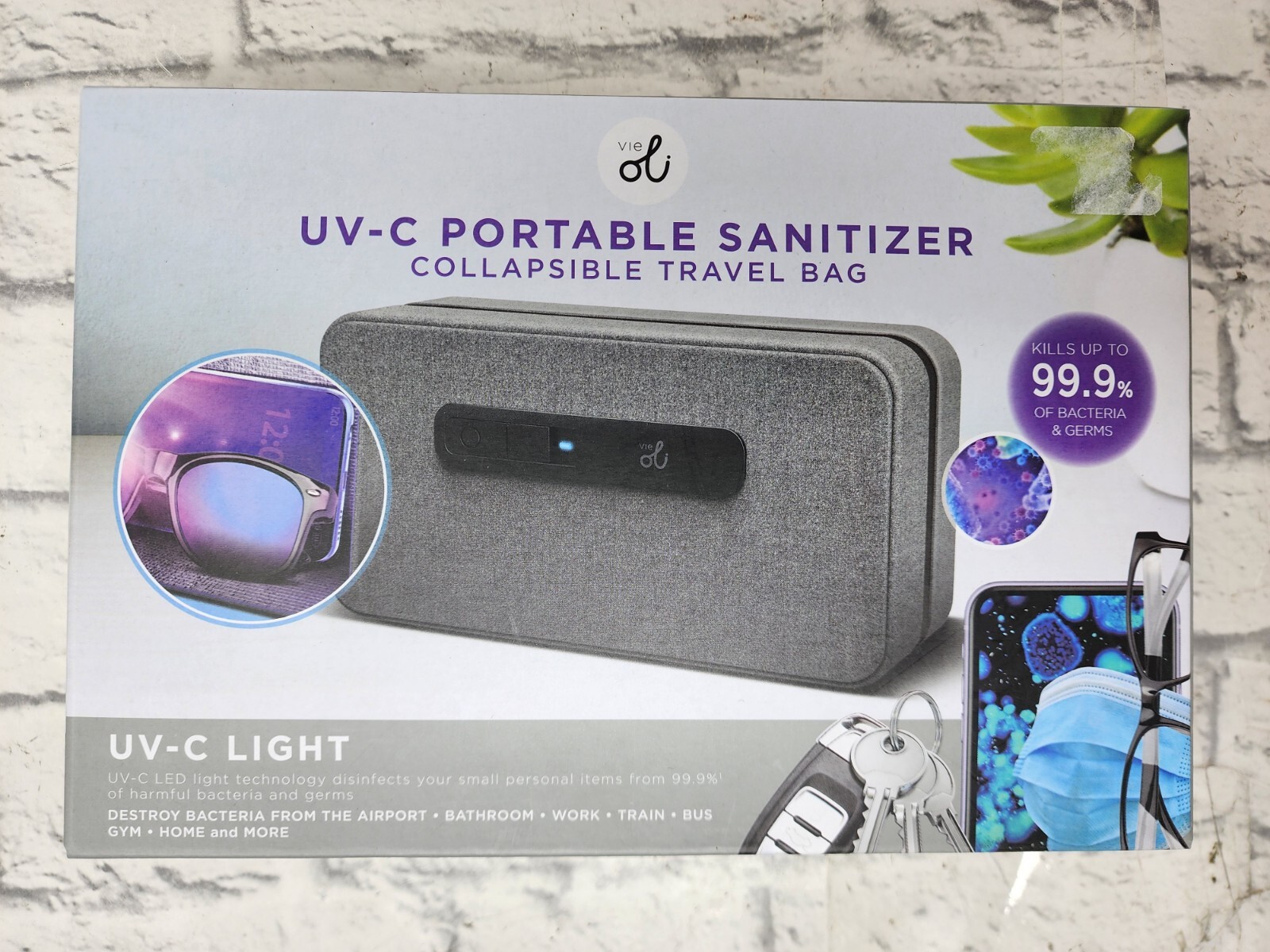 Vie Oli UV-C LED Light Portable Sanitizer Case Travel Bag, Desinfect Items, Gray