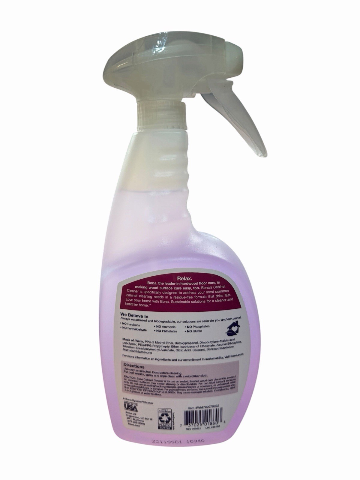 Bona Cabinet Cleaner NEW 32 Fl Oz Residue-Free Dries Fast Waterbased Solutions