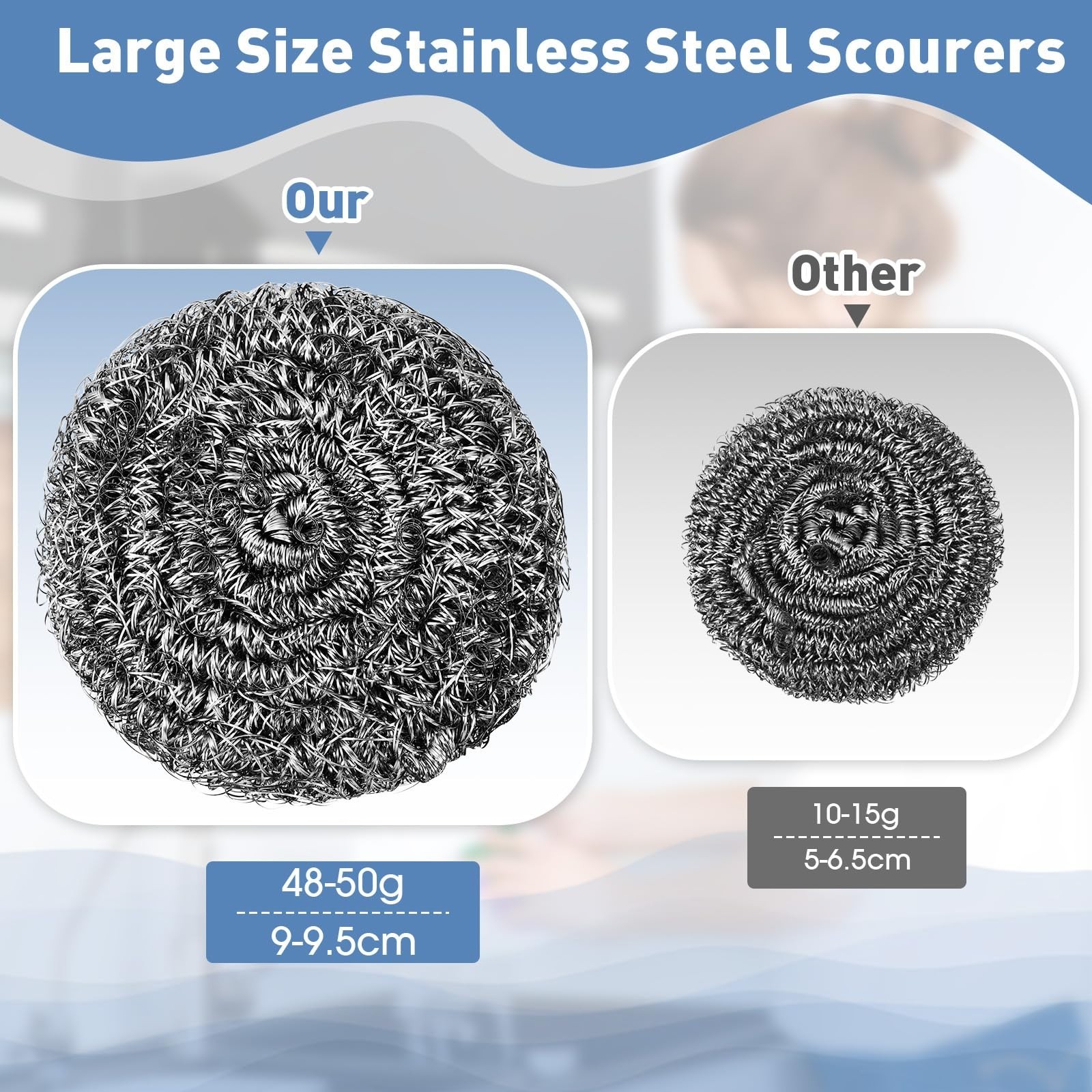 40 Pcs Stainless Steel Scrubbers – Heavy Duty Scouring Pads for Dishes, Pots, St