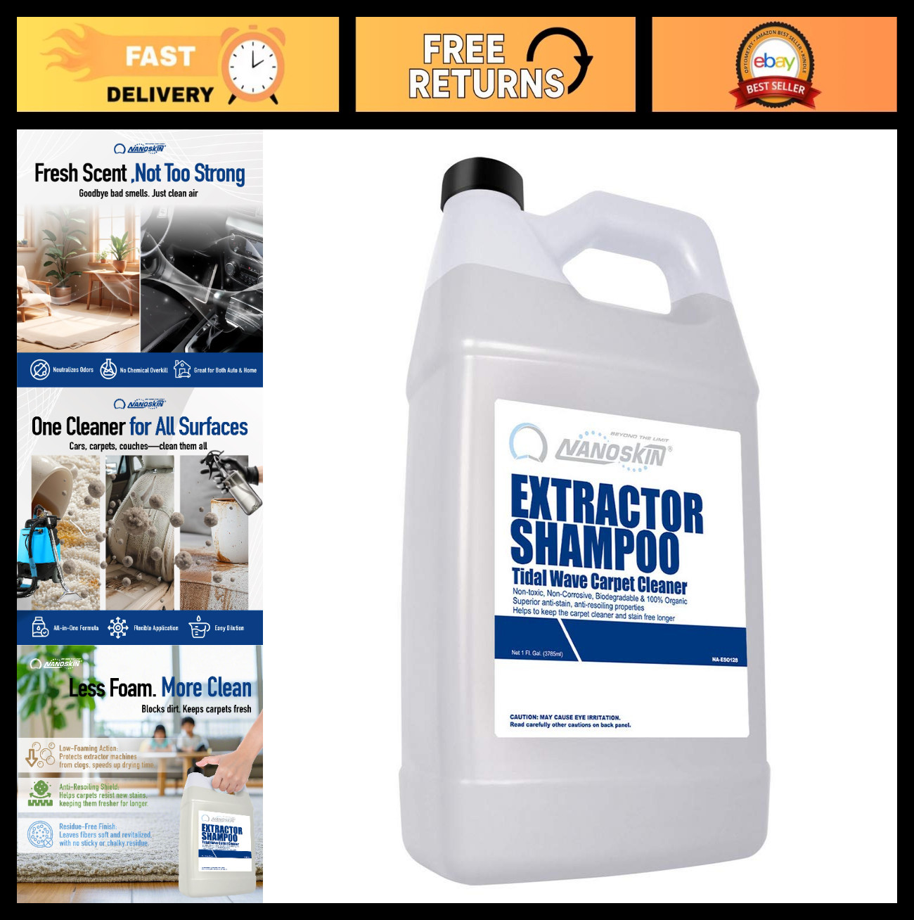 Low Foaming Carpet Cleaner 1 Gallon – Stain Remover & Odor Eliminator for Home,