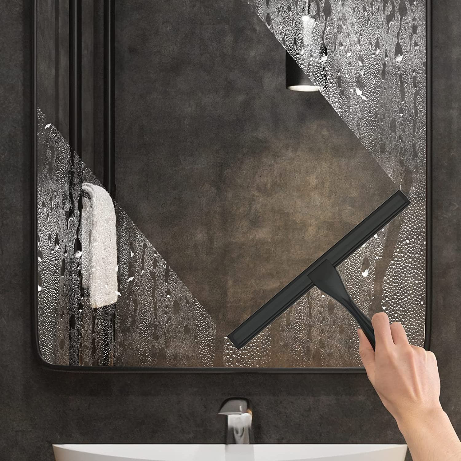 All-Purpose Stainless Steel Shower Squeegee for Shower Doors with 2 Adhesive Hoo
