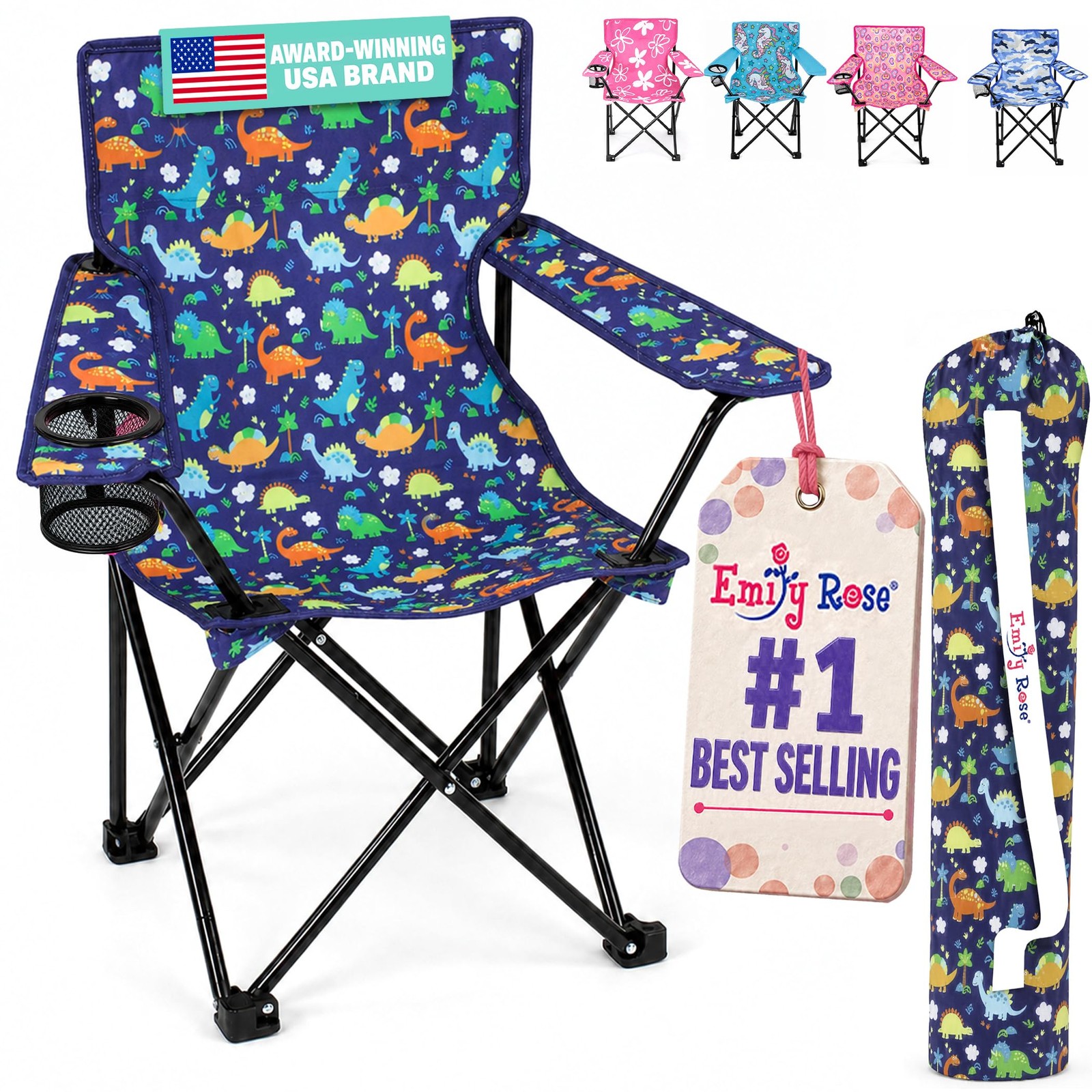Playful Dinosaurs Kids Folding Camp Chair – Lightweight Portable Toddler Beac…