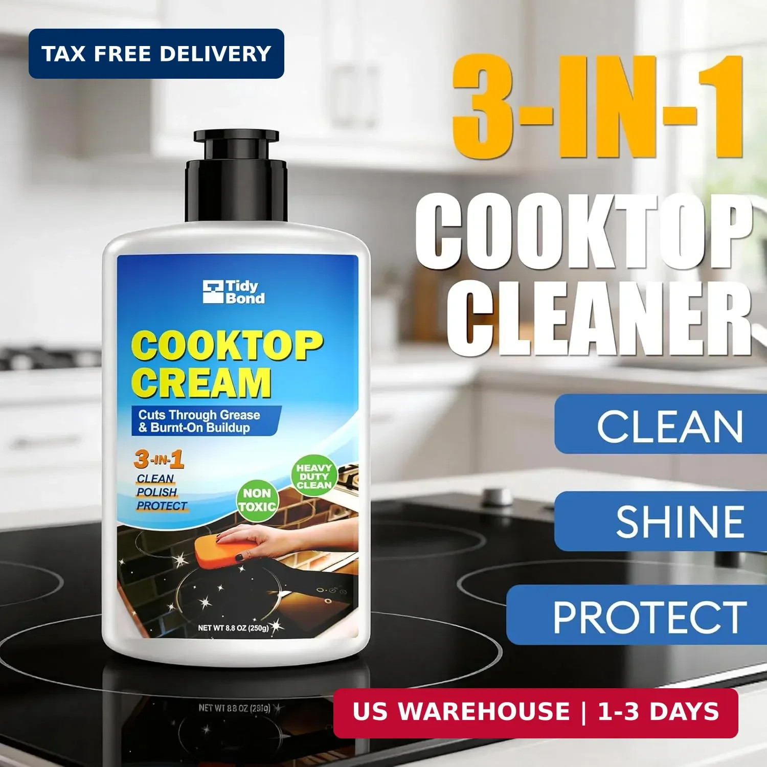 Glass Cooktop Cleaner & Polish Kit – Heavy Duty Stove Top Cleaner with Scraper &