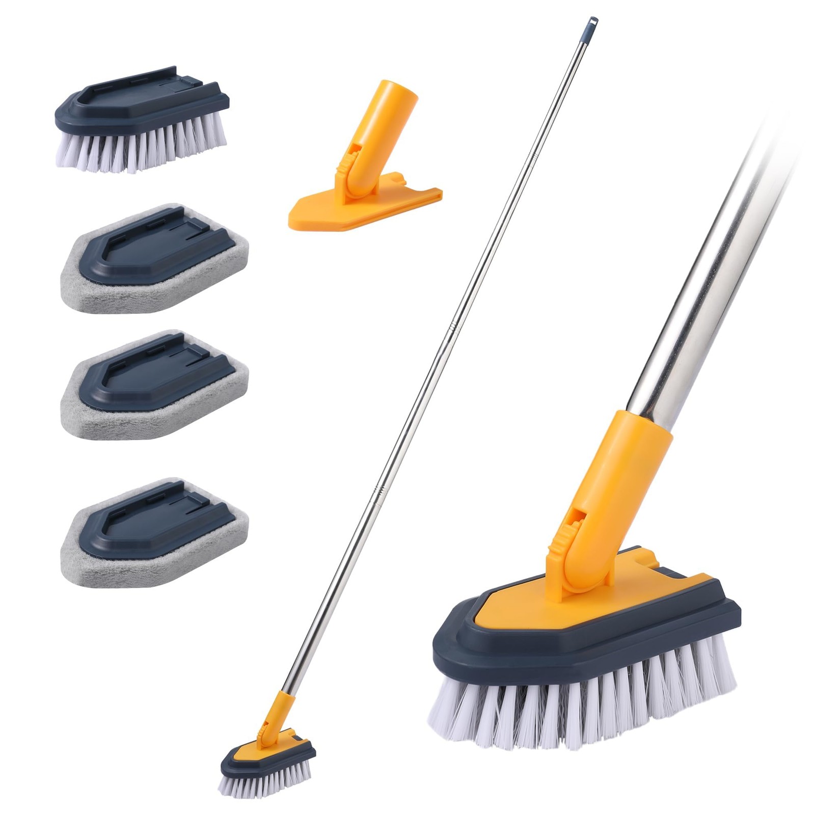 Tub Cleaner Brush with Long Handle, 55″ Extendable Tub Scrubber with Locking …