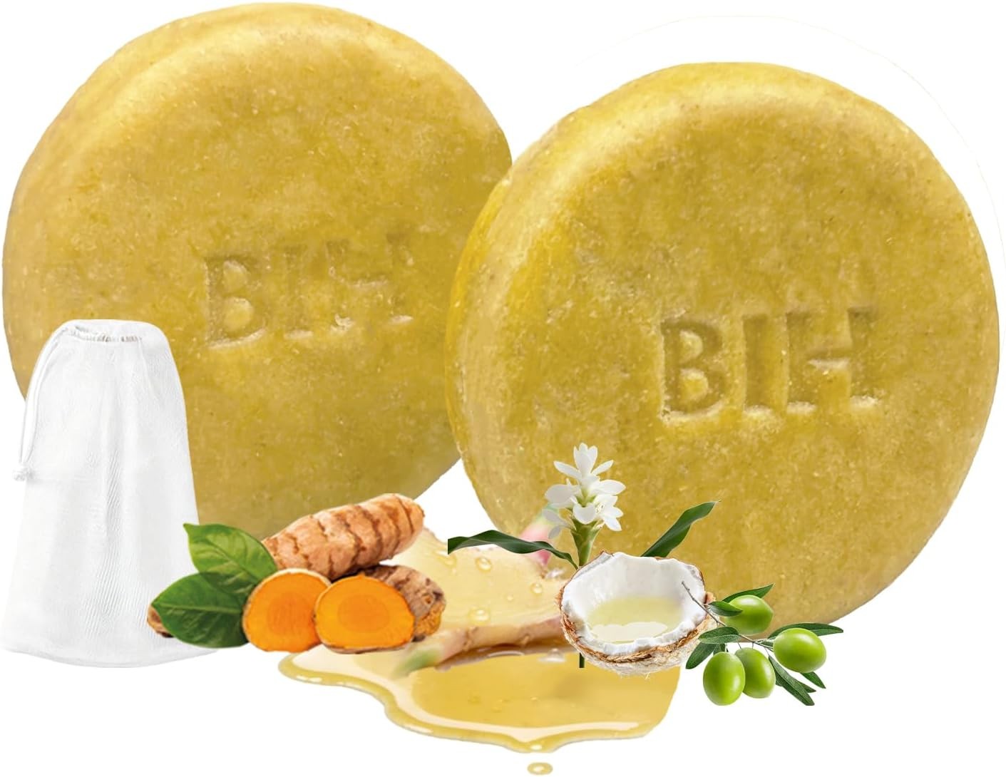 2 Pa Turmeric Hair Shpoo Bars, Ginr Soap for Growth Natural