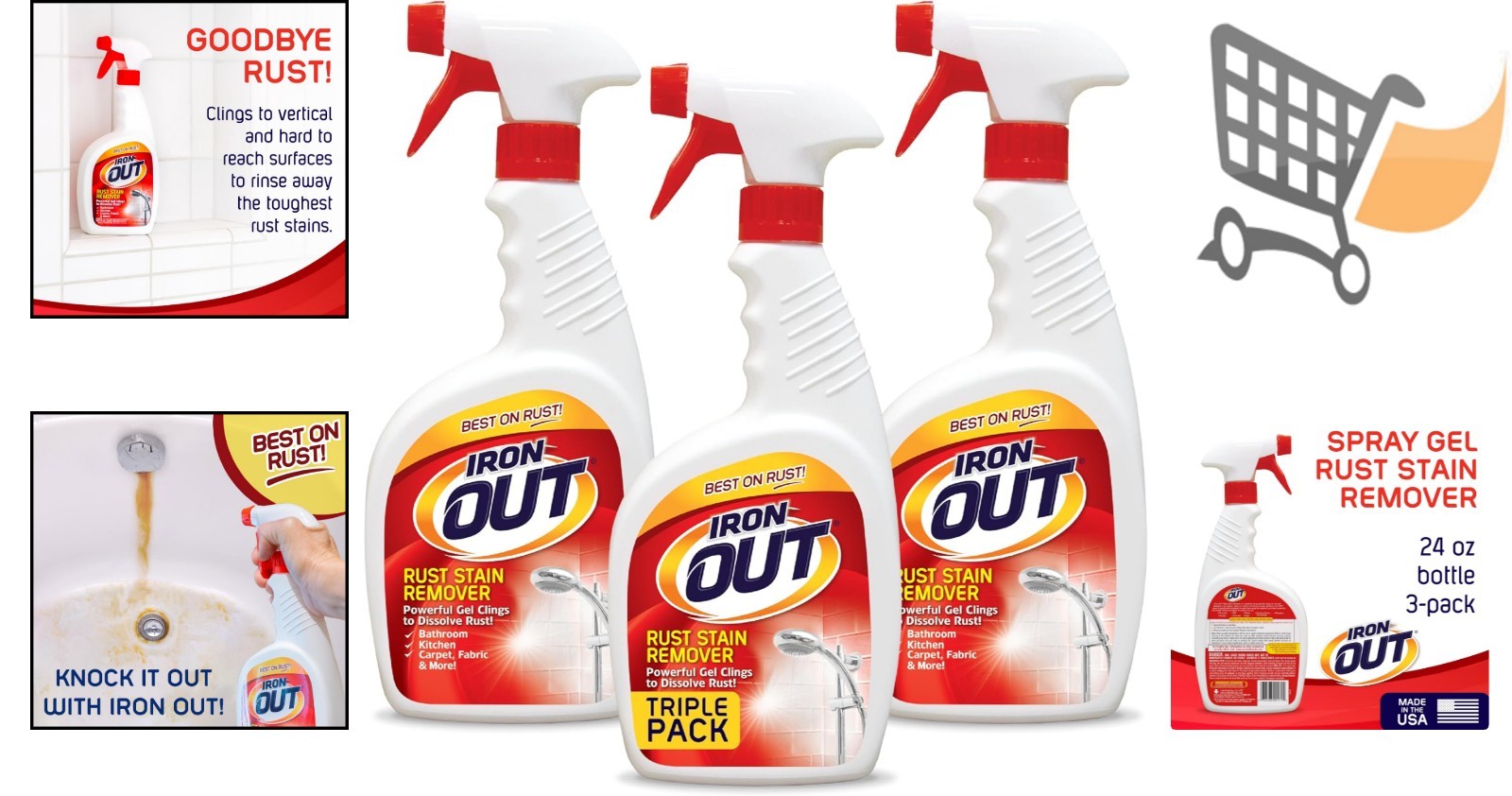 Rust Stain Remover Spray Gel 24oz Pack of 3 Heavy Duty No Scrubbing Multi Sur…