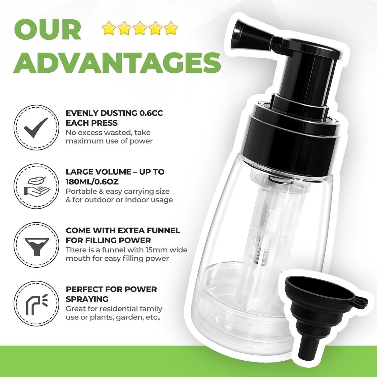 High-Performance 6oz Diatomaceous Earth Powder Duster with Transparent Design