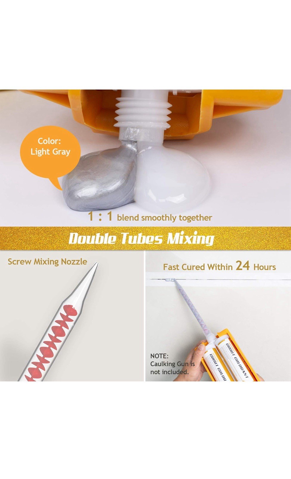 NADAMOO Epoxy Grout Glittering Gold, Dual Tubes Waterproof Tile Grout 19oz Gray