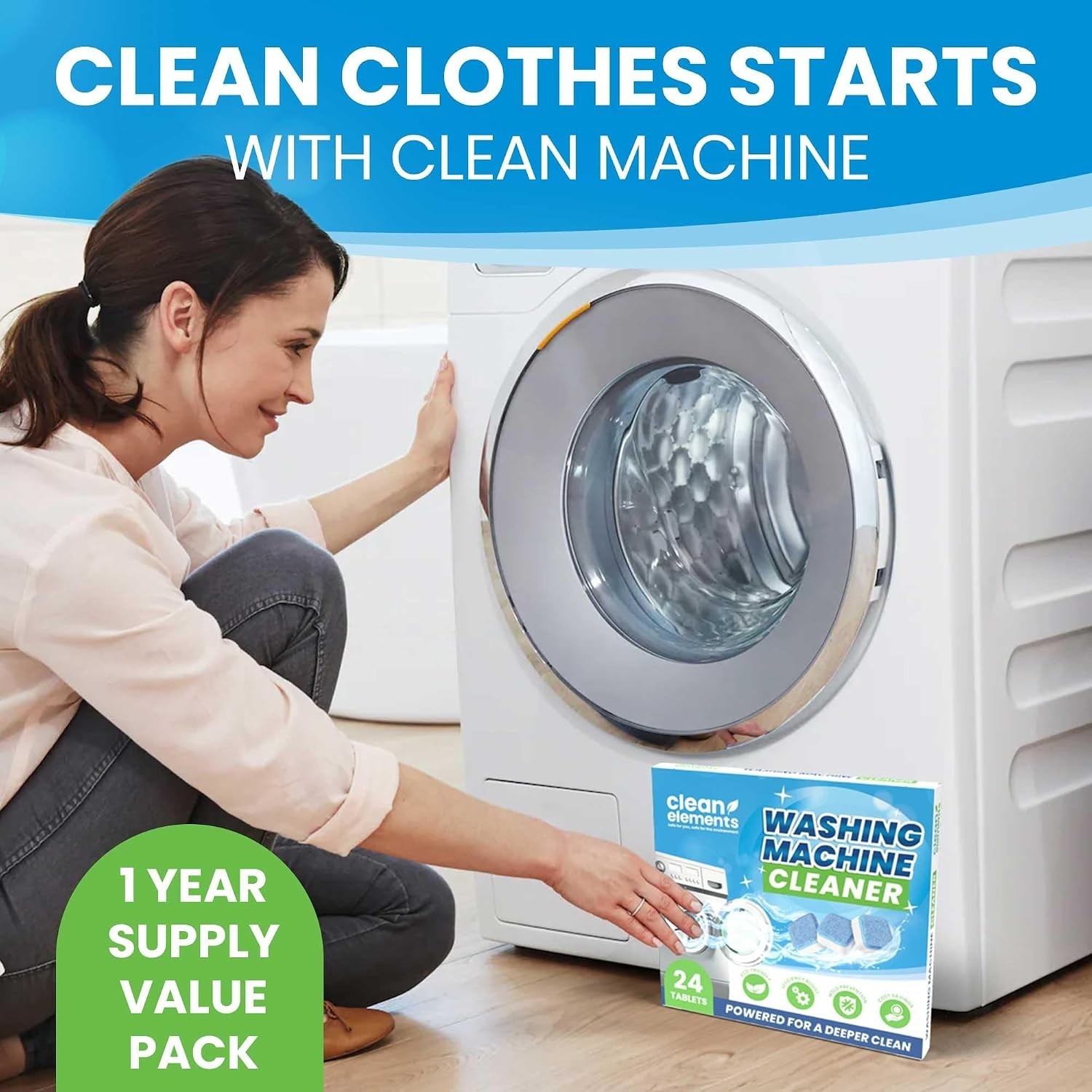 Washing Machine Cleaner Tablets – 24 Pack for a 12 Supply. Formulated for