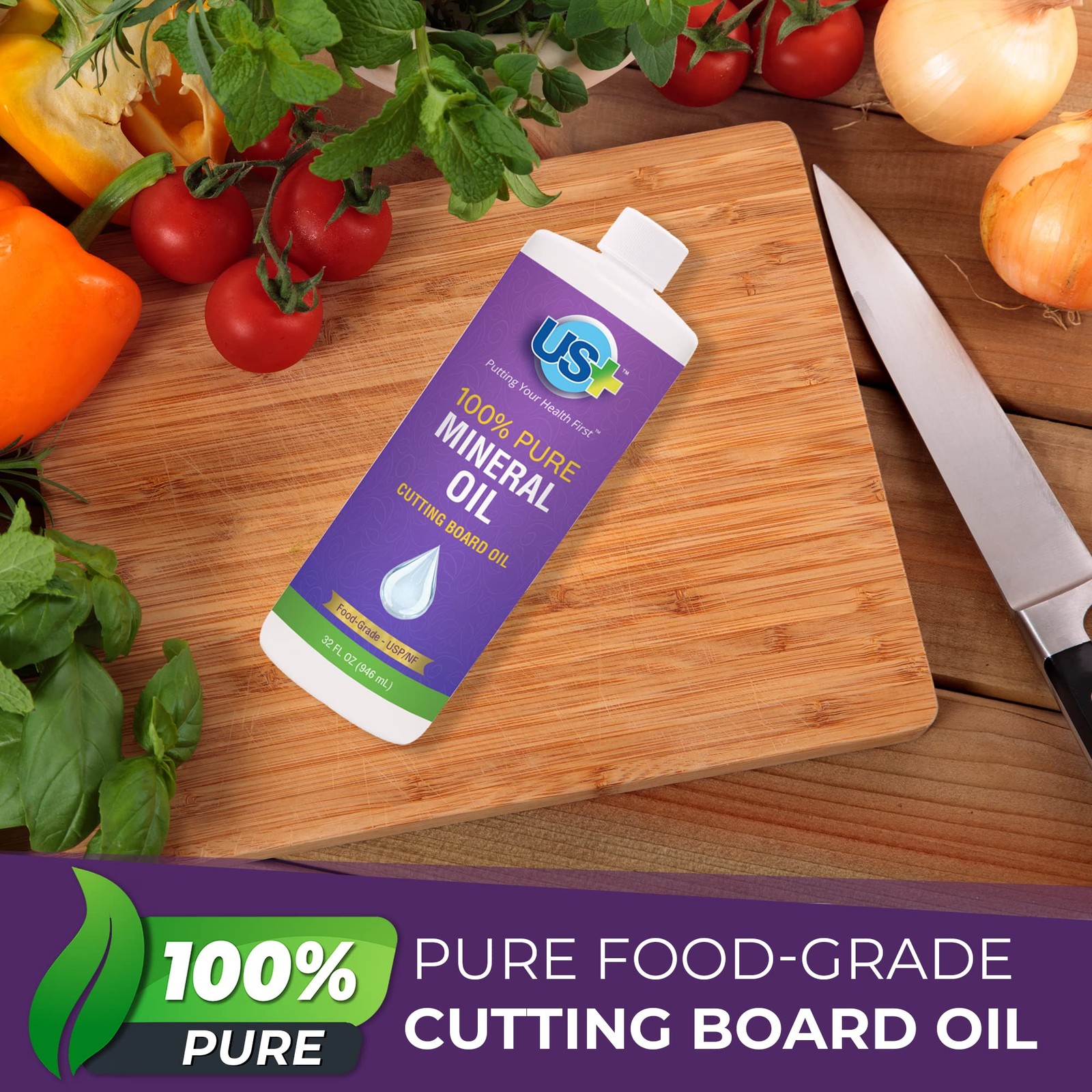 32oz Pure Mineral Oil – Cutting Board Oil – USP Food-Grade – Wood Cutting Board