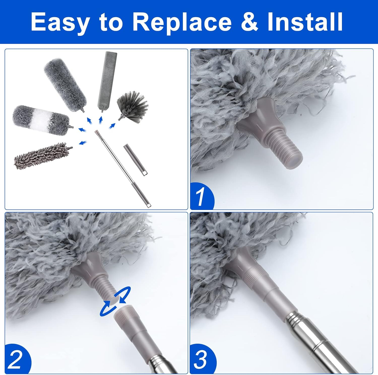 Microfiber Duster Kit (11PCS) – Washable Dusters with Extension Pole (30 to 100