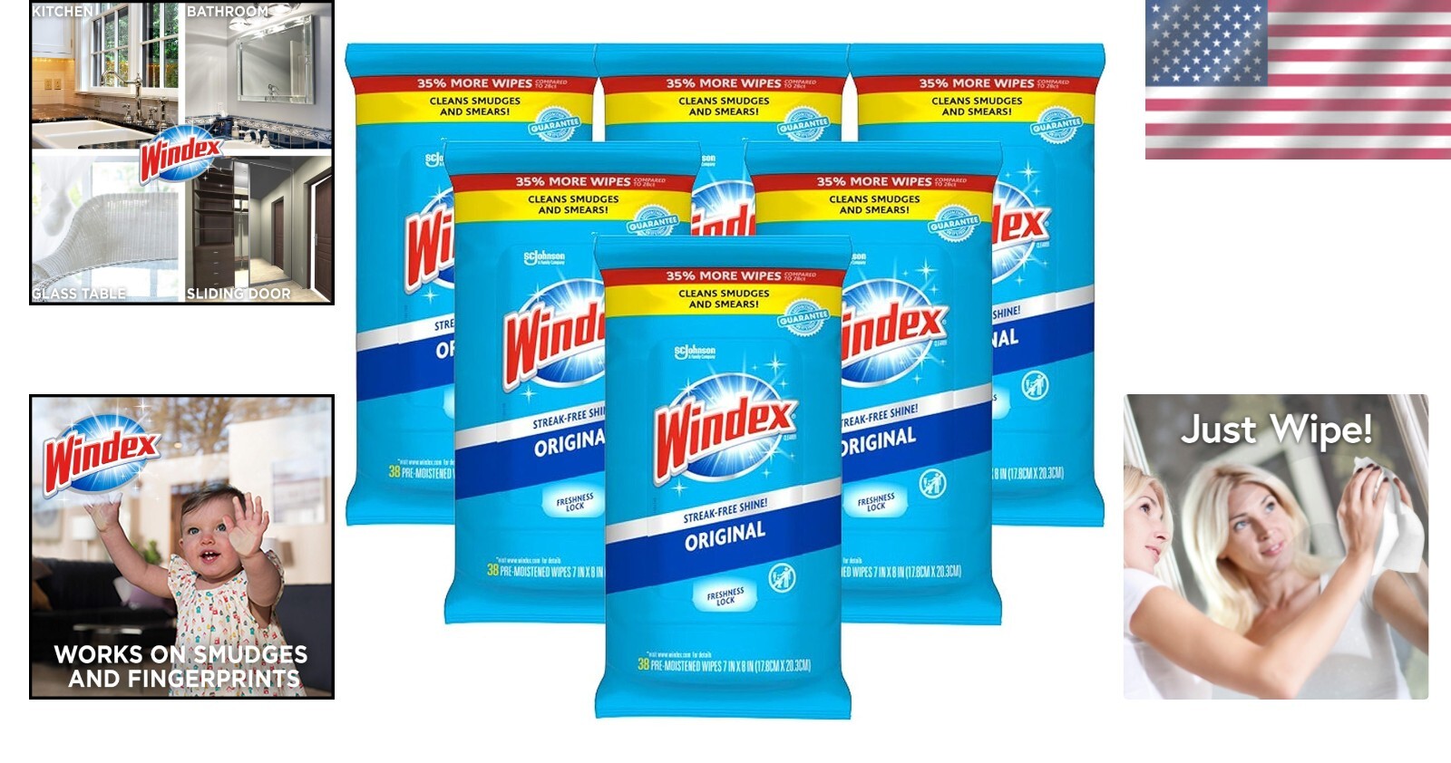 Fresh-Scented Multi-Surface Wipes, 38 Count Pack of 6 – Crystal Rain Aroma