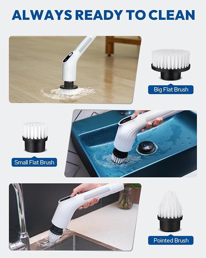 Electric Spin Scrubber for Cleaning Bathroom,Cordless Power Shower White