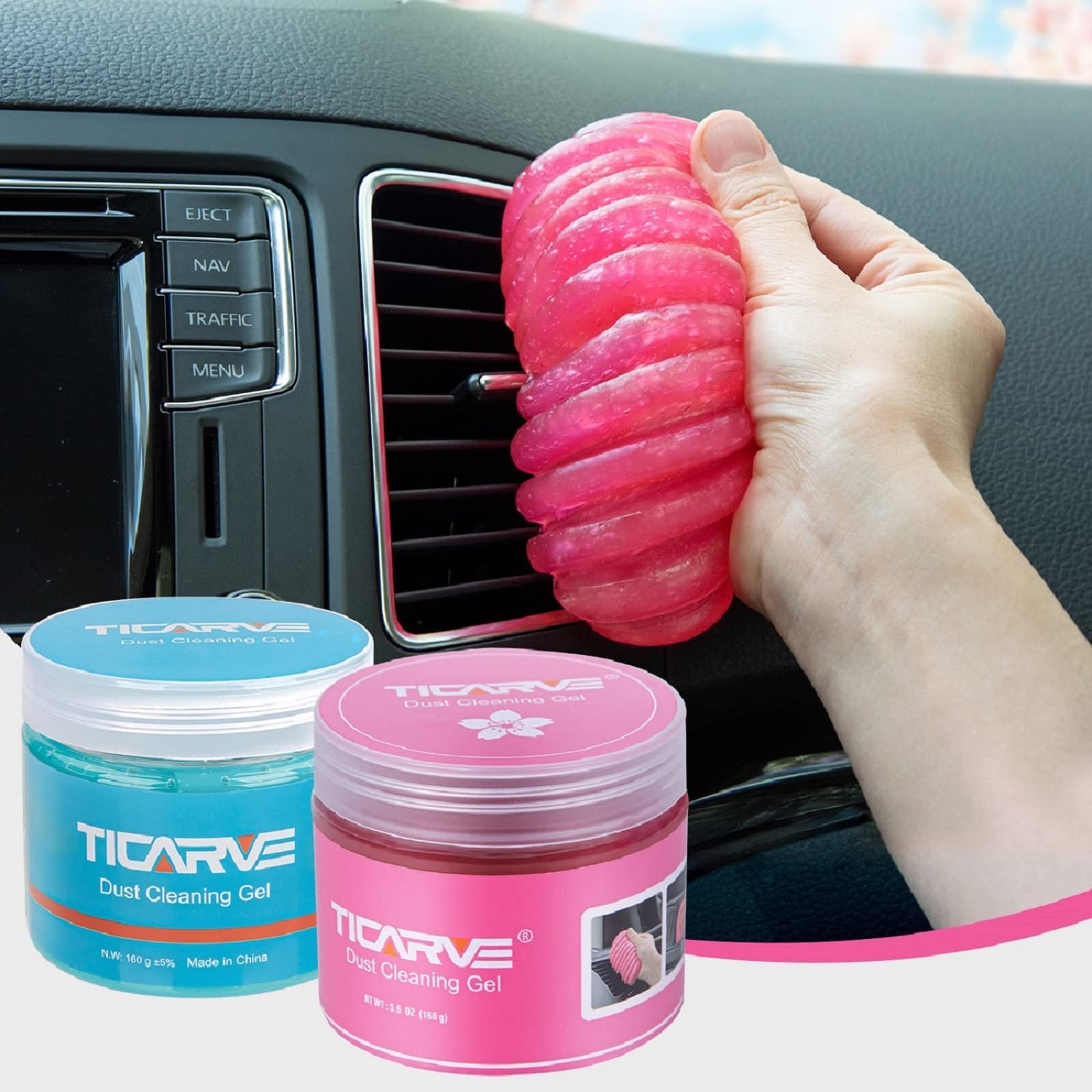TICARVE 2Pack Cleaning Gel Car Putty Slime for Detailing Putty D – Blue+Rose Red