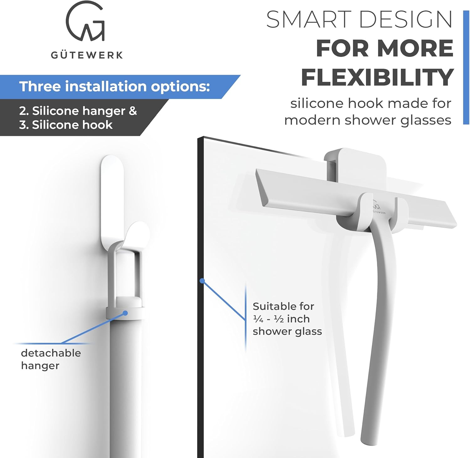 GÜTEWERK Shower Squeegee for Glass Doors, Silicone Window Squeegee, Bathroom and