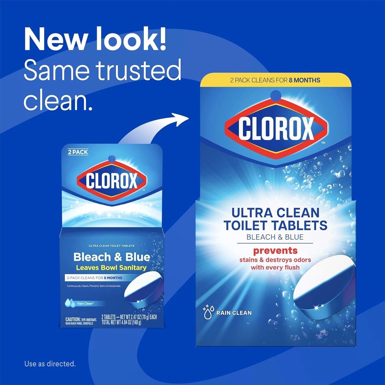 2 Count Bleach & Blue Toilet Tablets with Rain Clean Scent – Effortless Cleaning