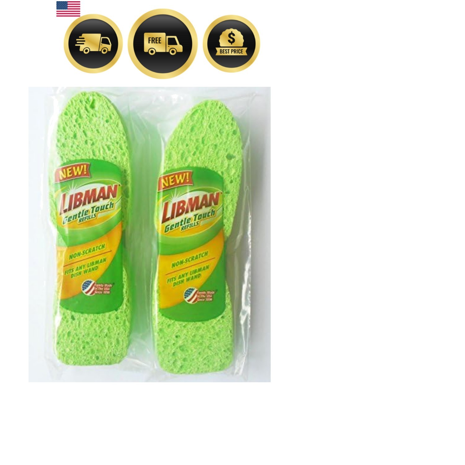 Cleaning Sponge Non-Scratch Libman Gentle-Touch Refills 2 -2-Packs 4 total sp…