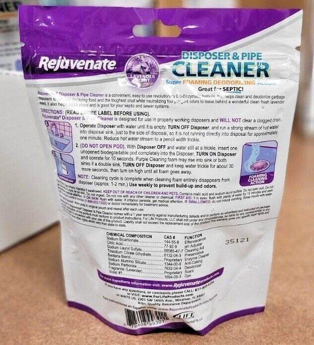Rejuvenate Garbage Disposal and Drain Pipe Cleaner Lavender (Qty 12 Packs)
