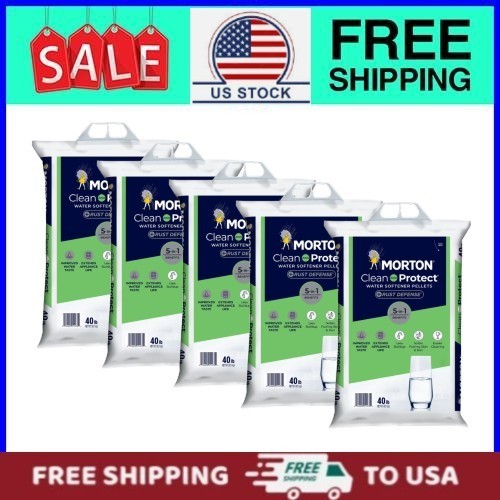 (5 pack) Morton Clean & Protect More Rust Water Softener Salt Pellets, 40 lb Bag