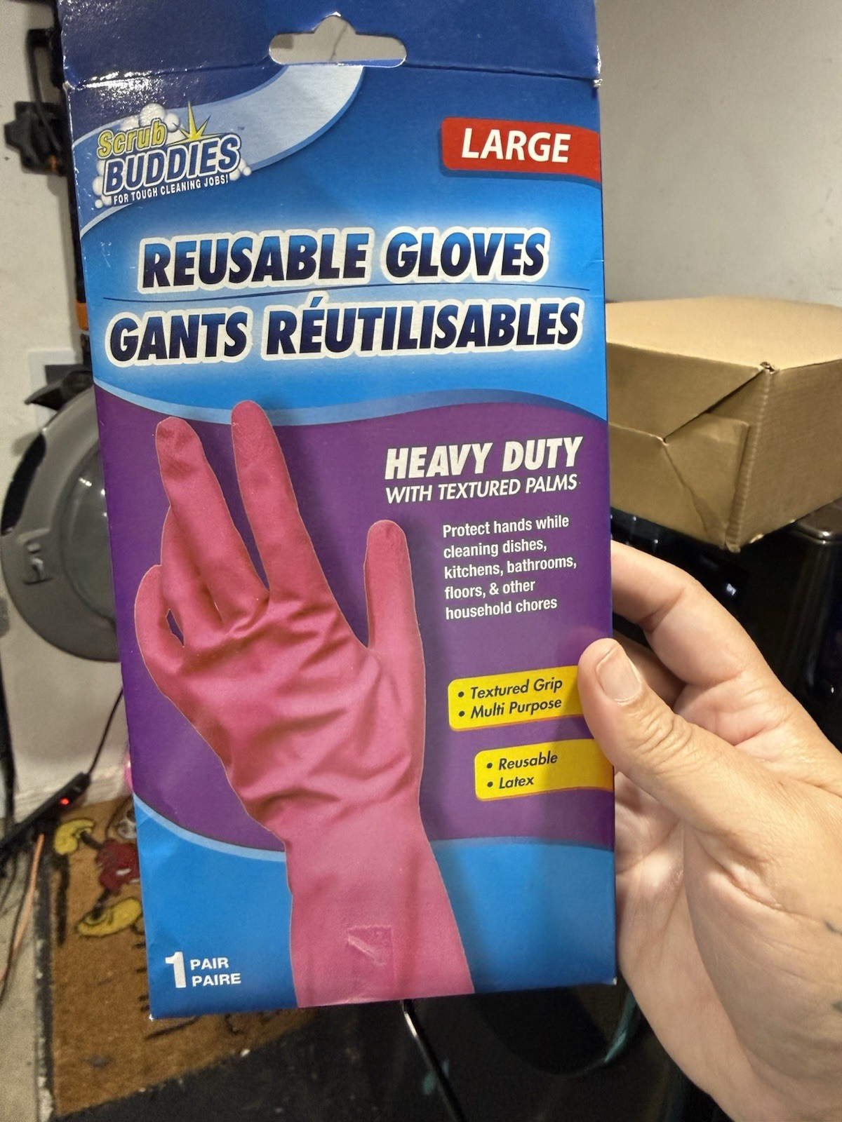 Scrub Buddies Pink Reusable Latex Gloves Heavy Duty Size Large 1 Pair Pack New