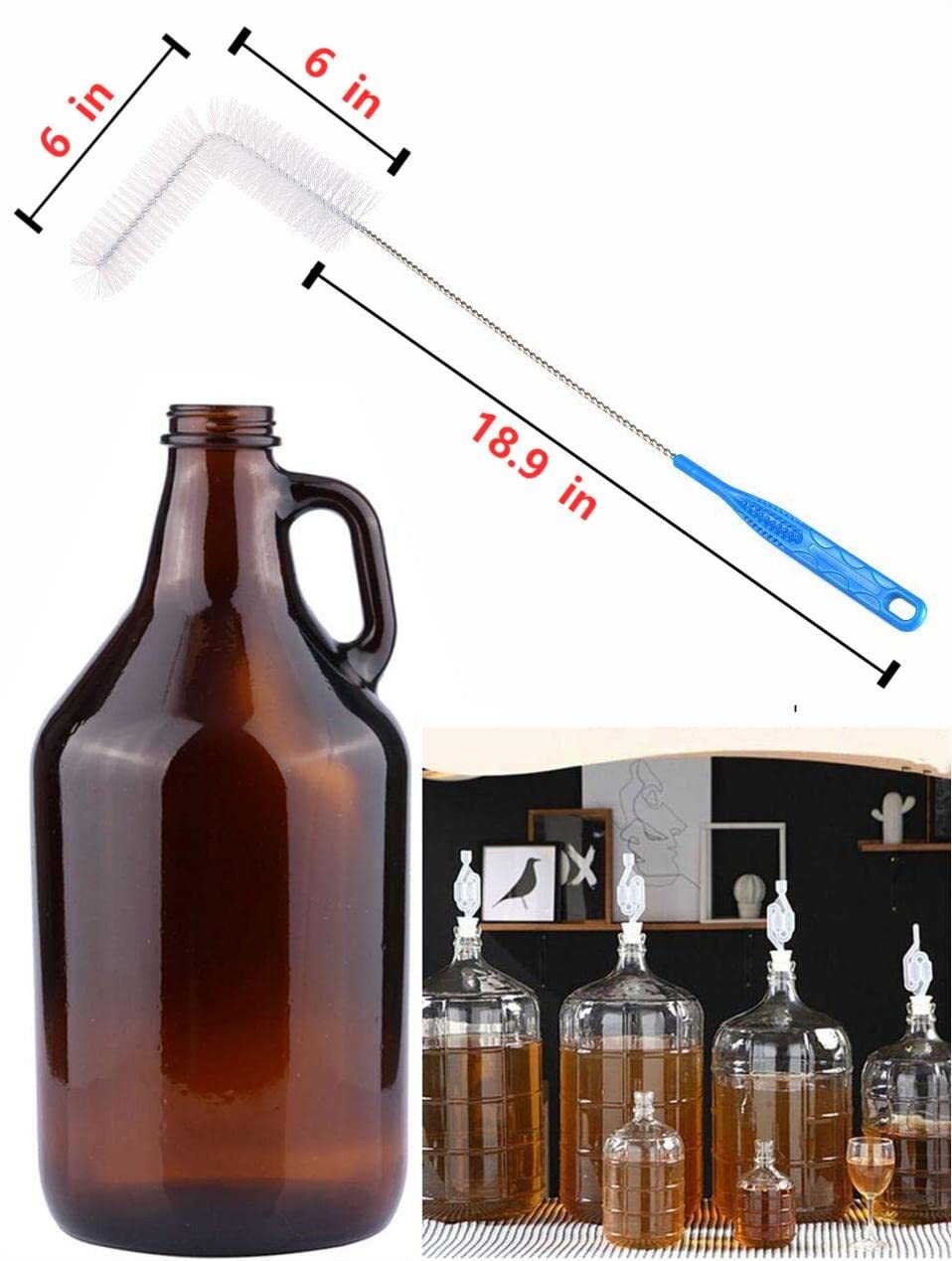 Carboy Brush Cleaning 2 Piece 30 Inch Nylon Brushes And Stainless Steel Extended