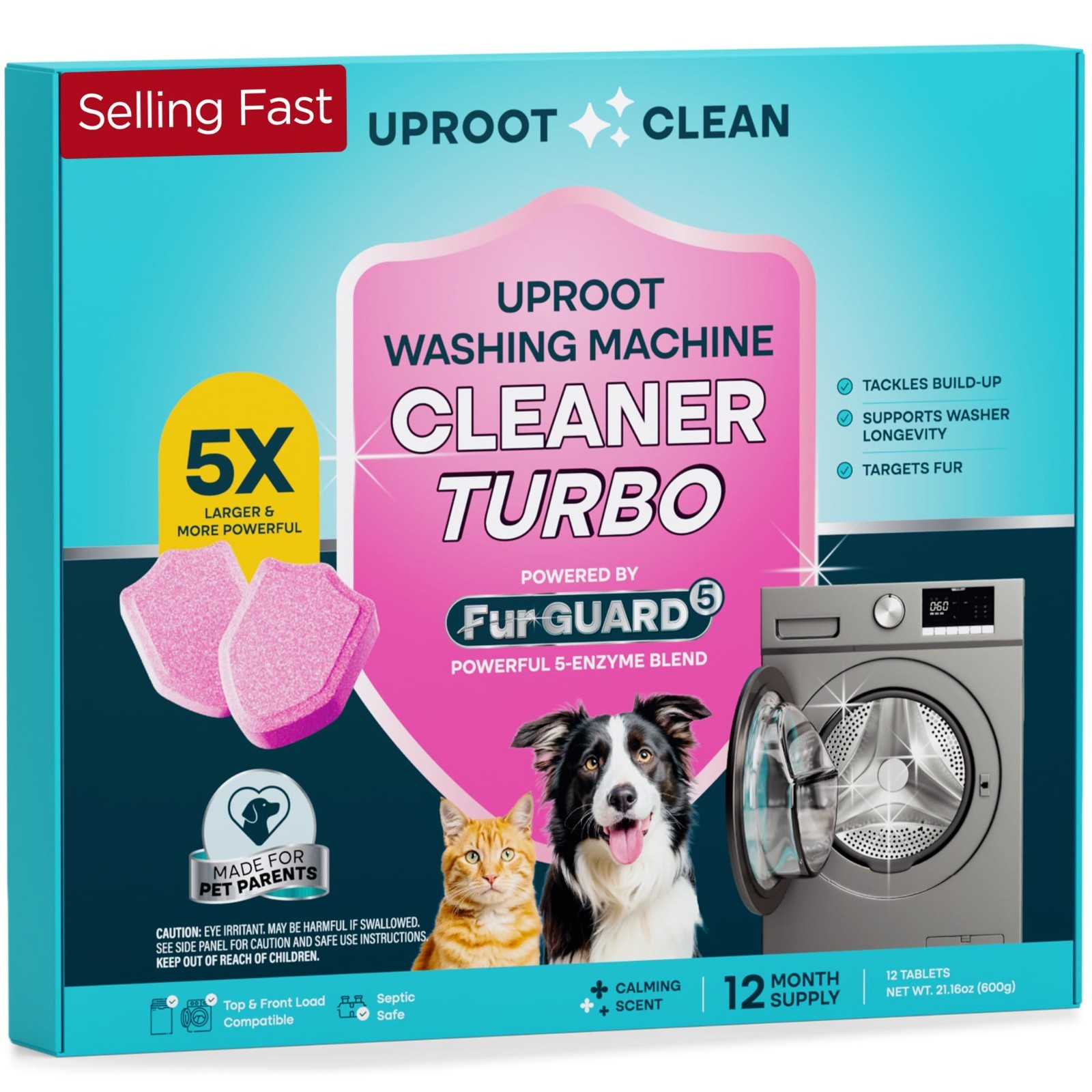 Washing Machine Cleaner Tablets – 12 Pack, 5x Stronger, Pet Safe, Removes Grime