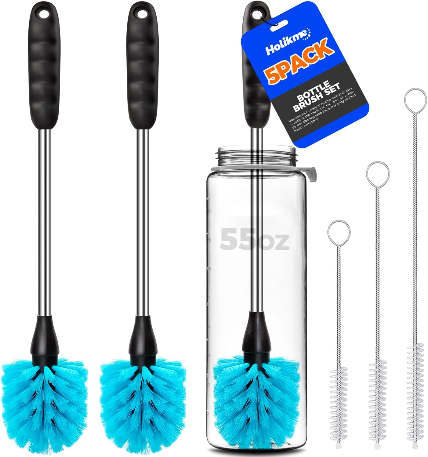 Bottle Brush Cleaner Set 14″ Long Handle Stainless Steel Bottle Cleaner 5 Pack