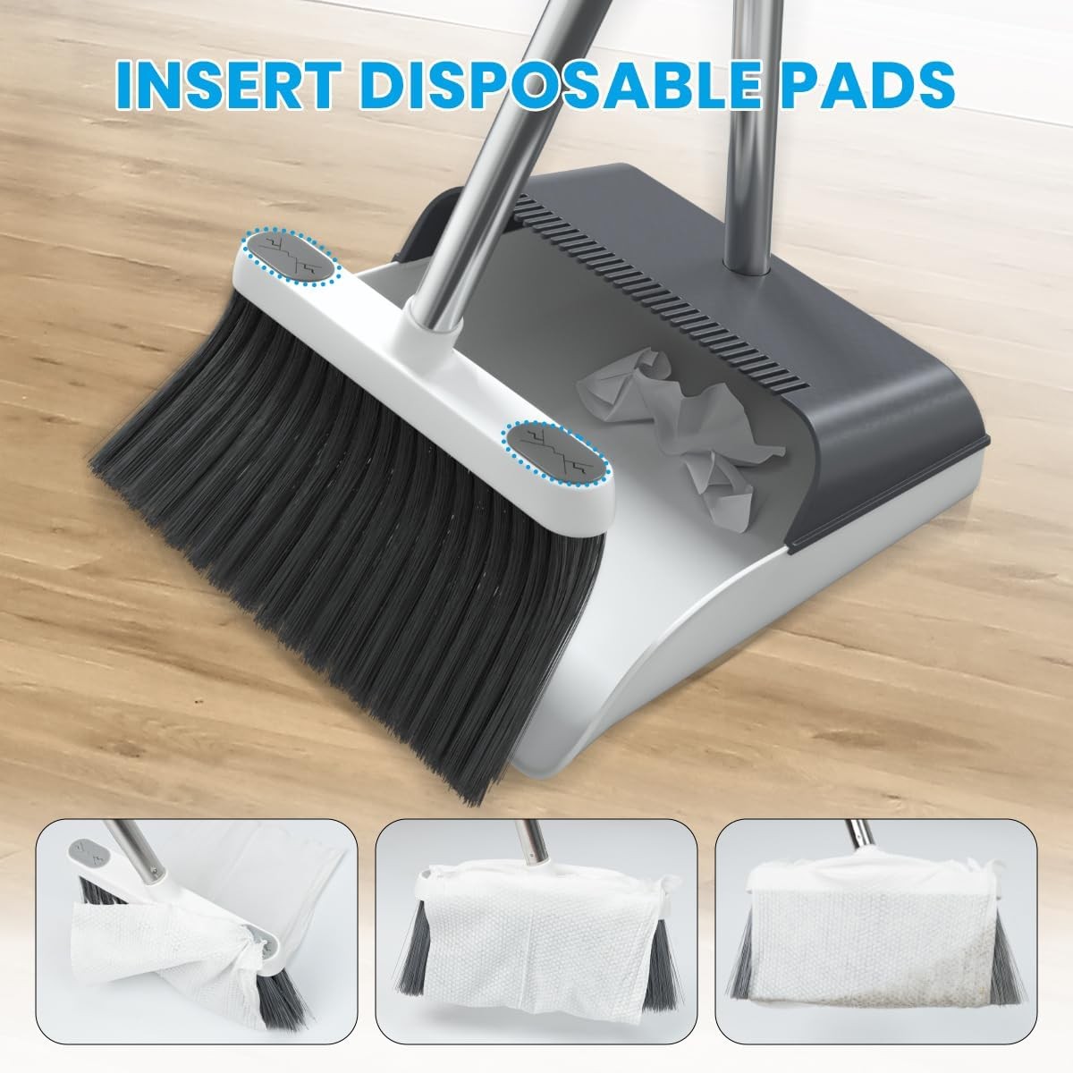 Stand Up Dustpan and Broom Set 50” Long Handle Broom with Dust Pan, 20°