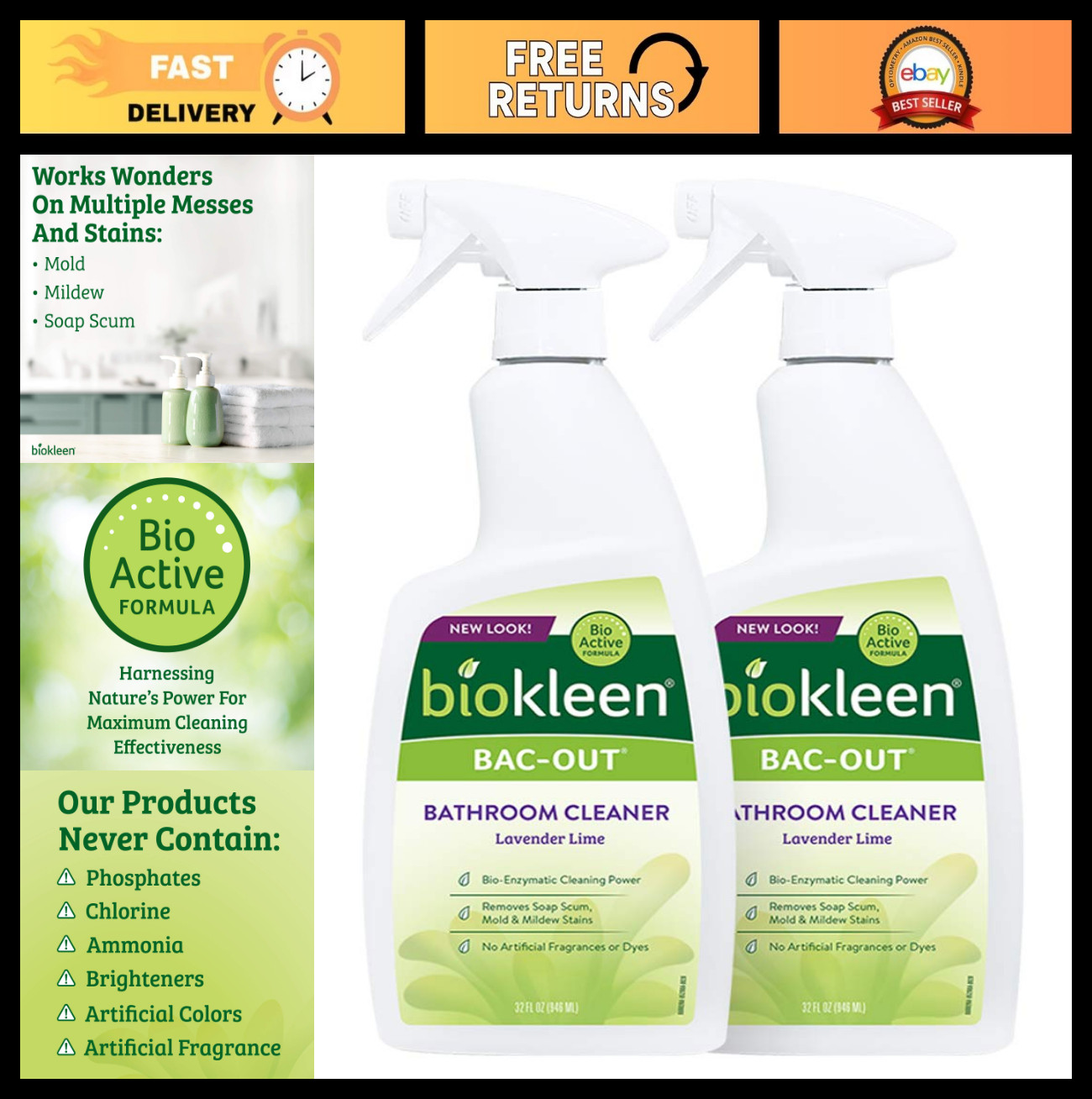 Natural Enzyme Bathroom Cleaner 2 Pack – Eco-Friendly, Plant-Based, No Fragrance