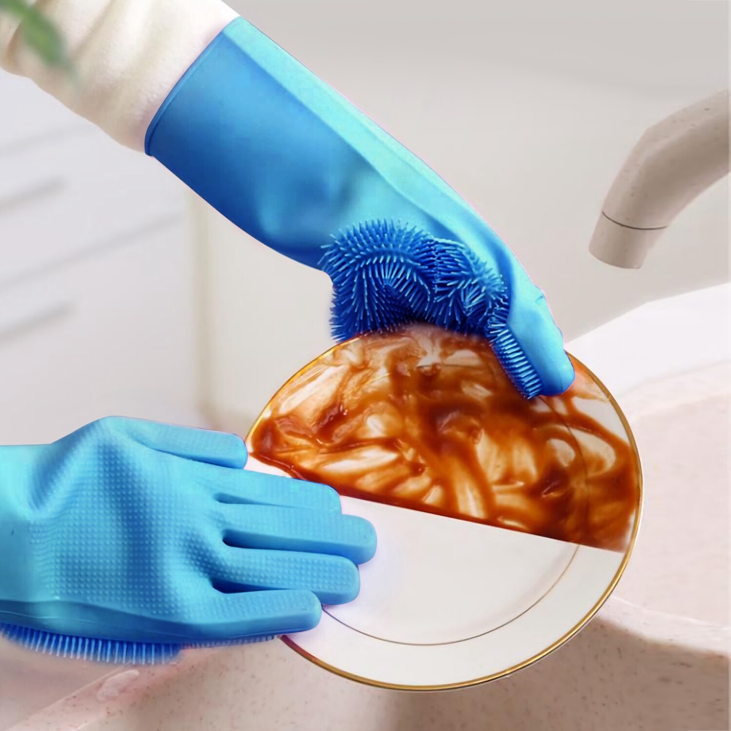 2 * Cleaning Gloves Dishwashing Gloves Silicone Reusable Cleaning Heat Resistant