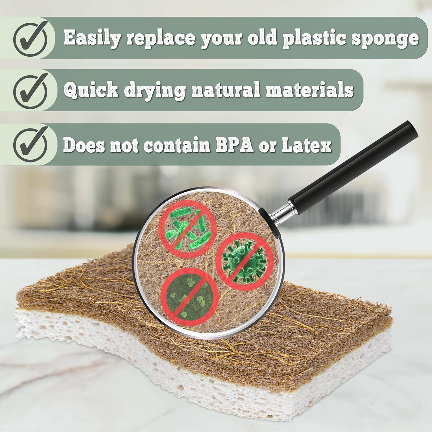 Natural Kitchen Sponge – Biodegradable Compostable Plant Based Coconut Scrubber